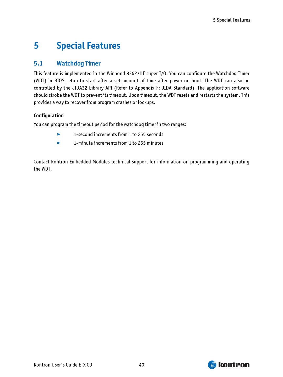 Intel ETX CD manual Special Features, Watchdog Timer, Configuration 