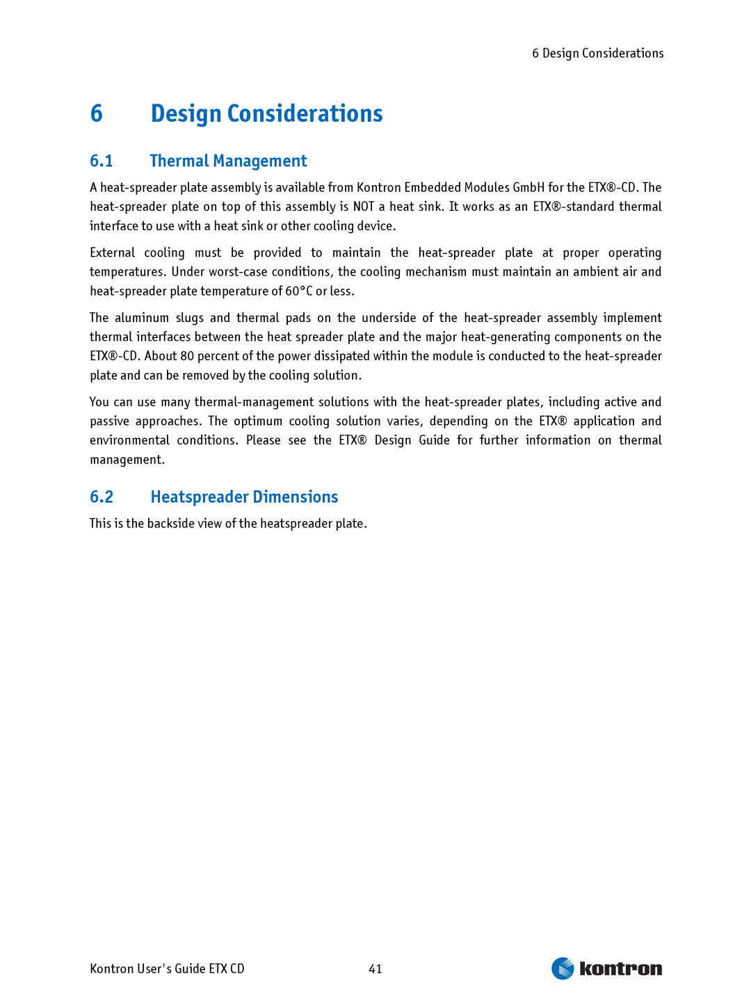 Intel ETX CD manual Design Considerations, Thermal Management, Heatspreader Dimensions 