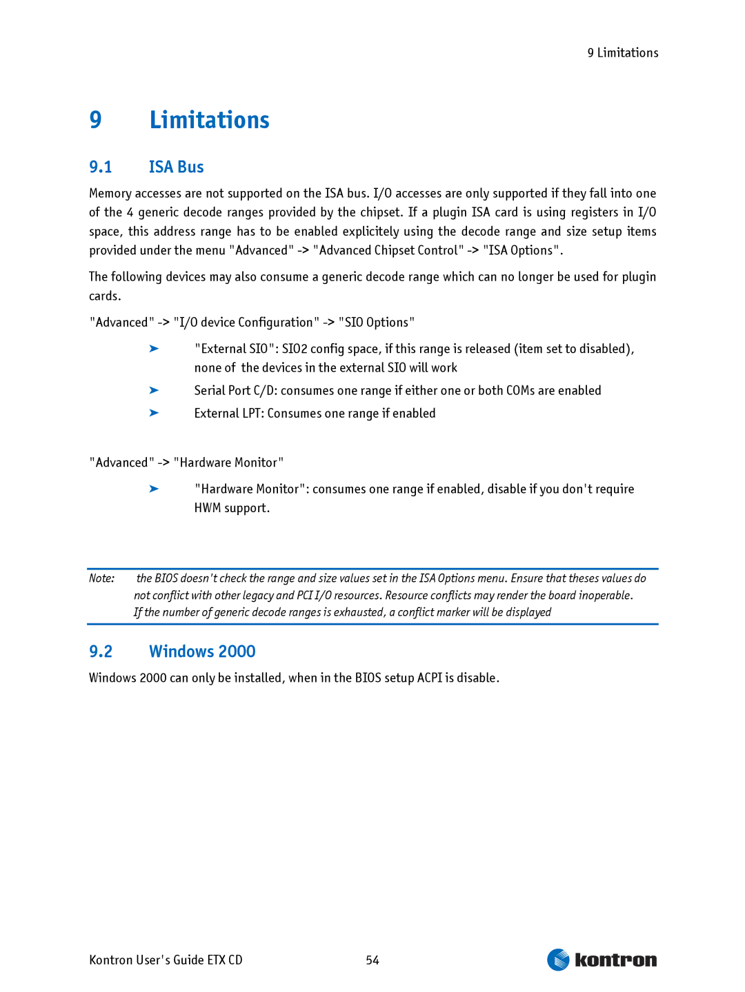 Intel ETX CD manual Limitations, ISA Bus, Windows 