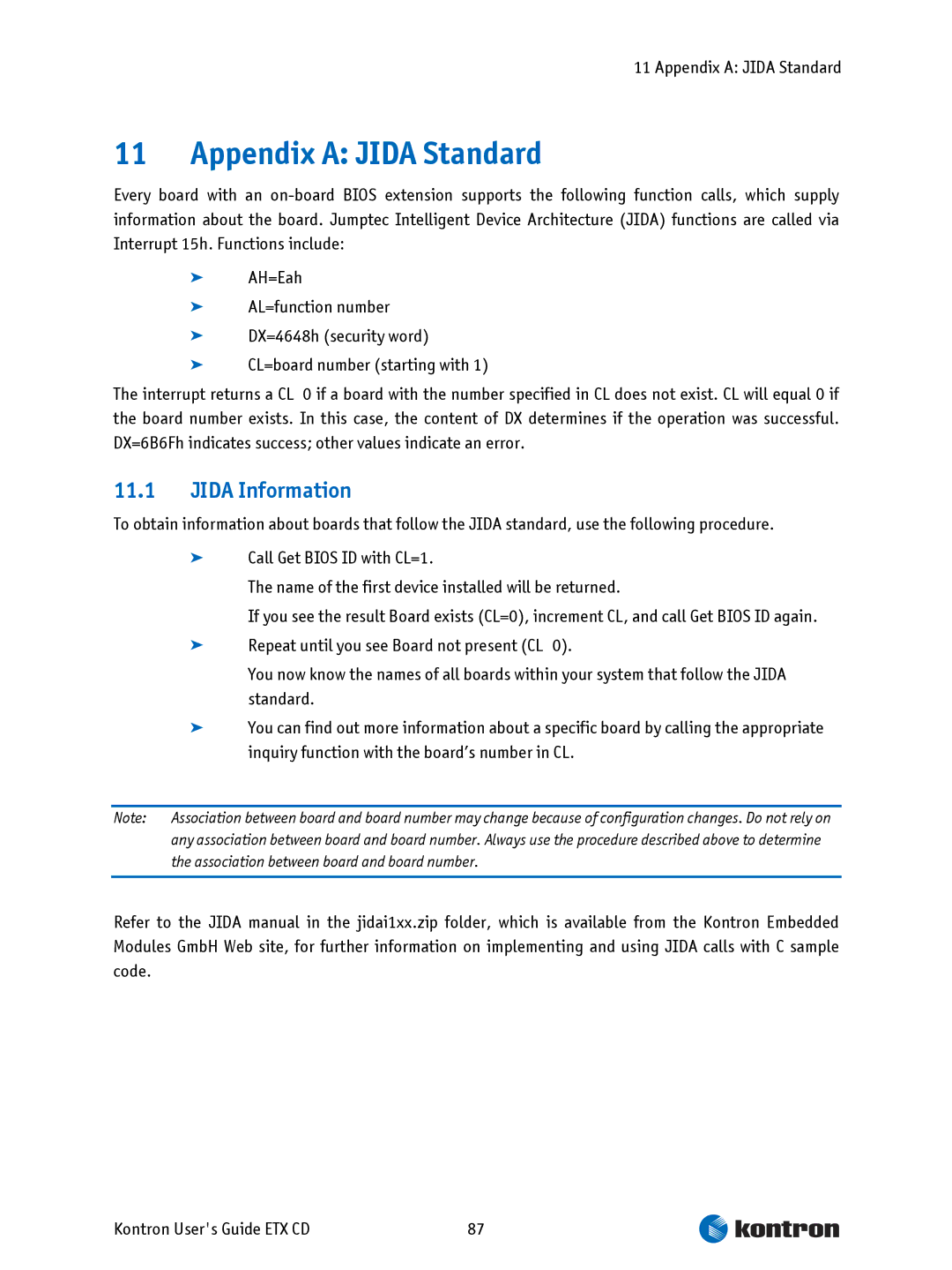 Intel ETX CD manual Appendix a Jida Standard, Jida Information 