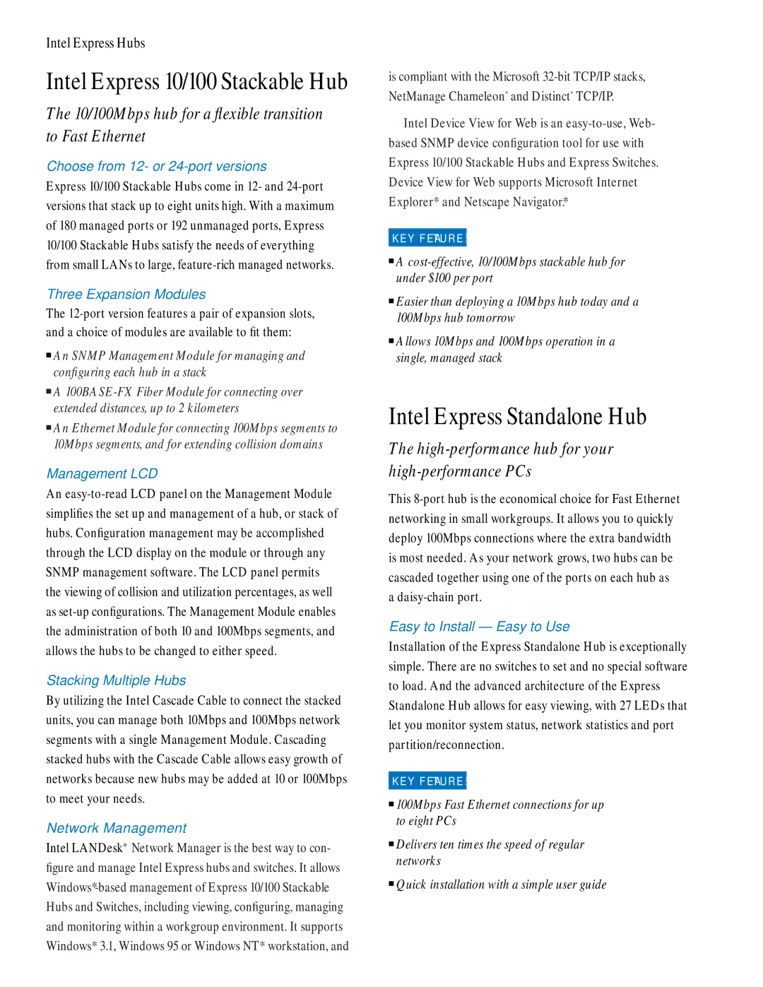 Intel Express Hub manual Intel Express Standalone Hub 