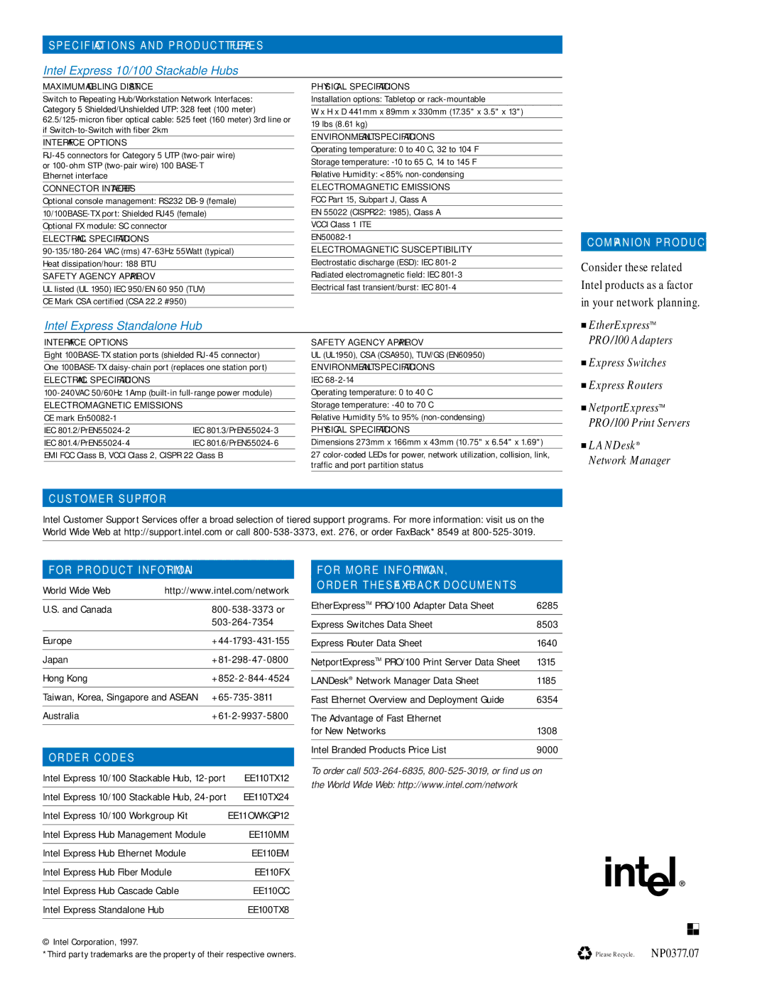 Intel Express Hub manual Intel Express 10/100 Stackable Hubs 