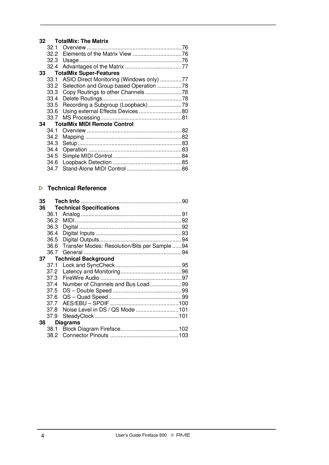 Intel Fireface 800 manual Technical Reference 