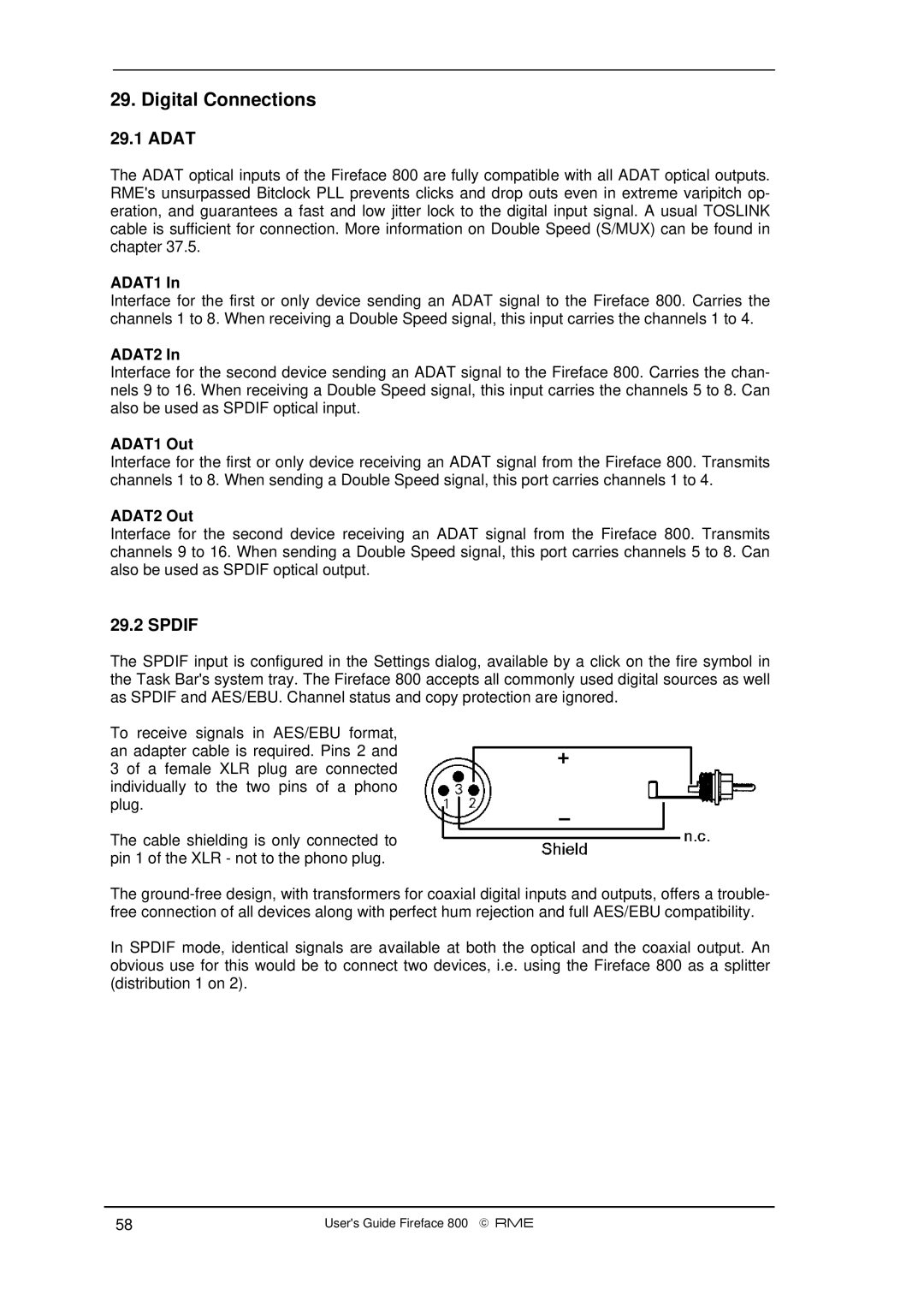 Intel Fireface 800 manual Digital Connections, Adat, Spdif 