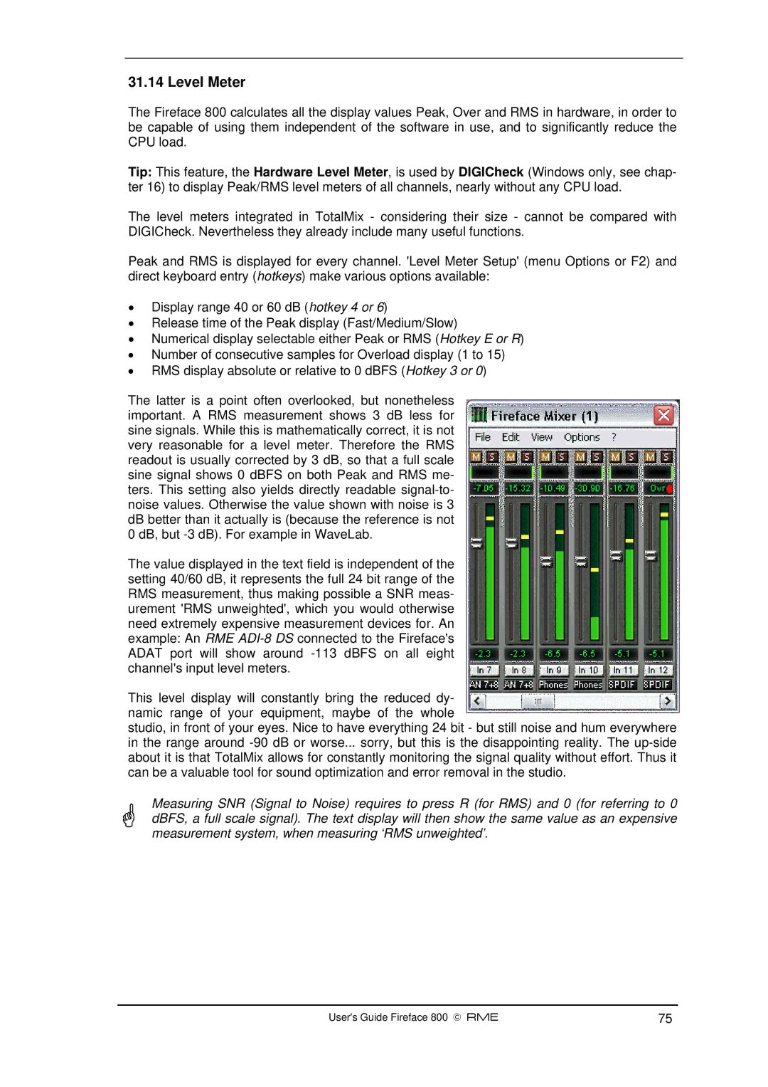 Intel Fireface 800 manual Level Meter 