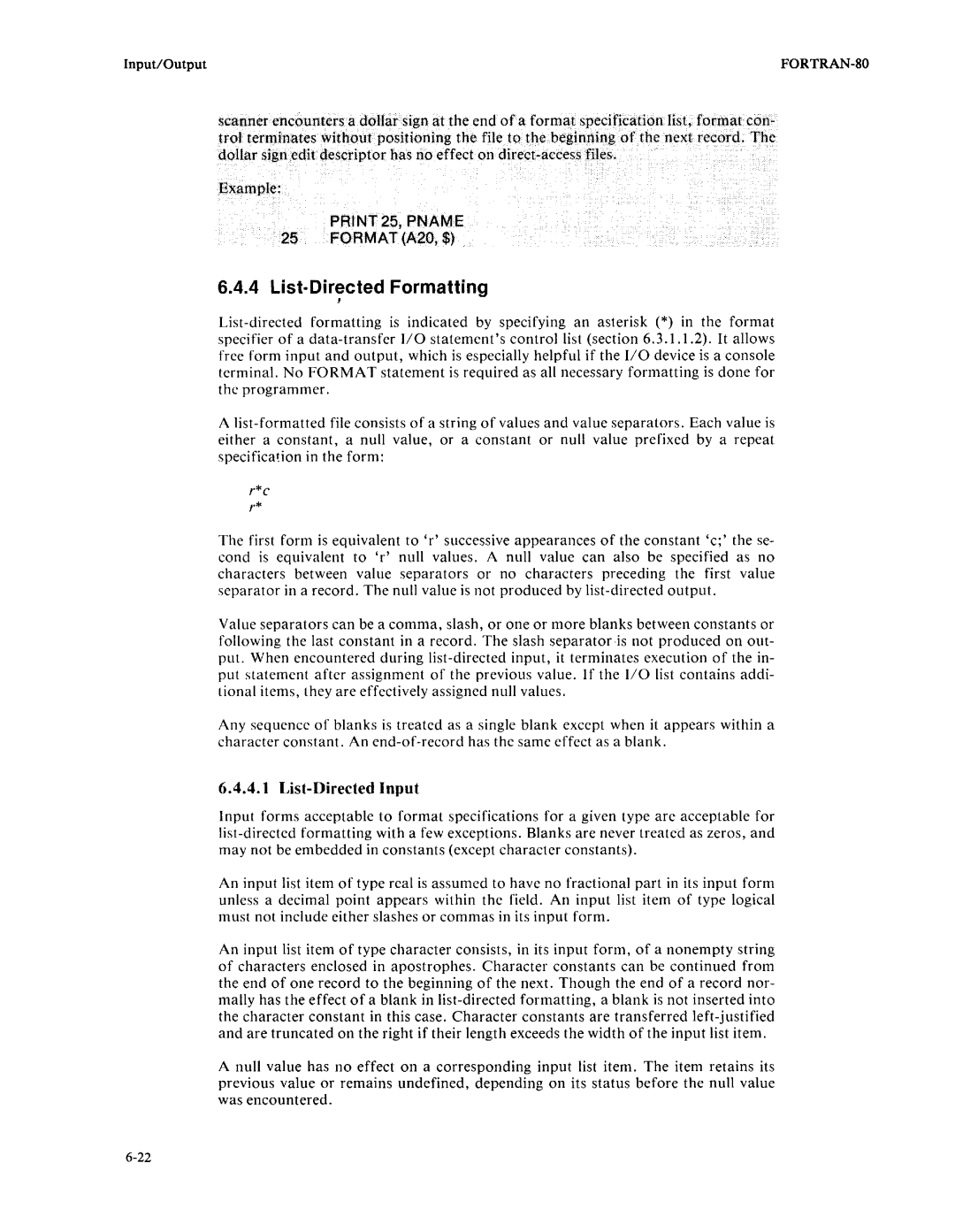 Intel fortran-80 manual 6.4.4List·Directed Formatting, List-Directed Input 