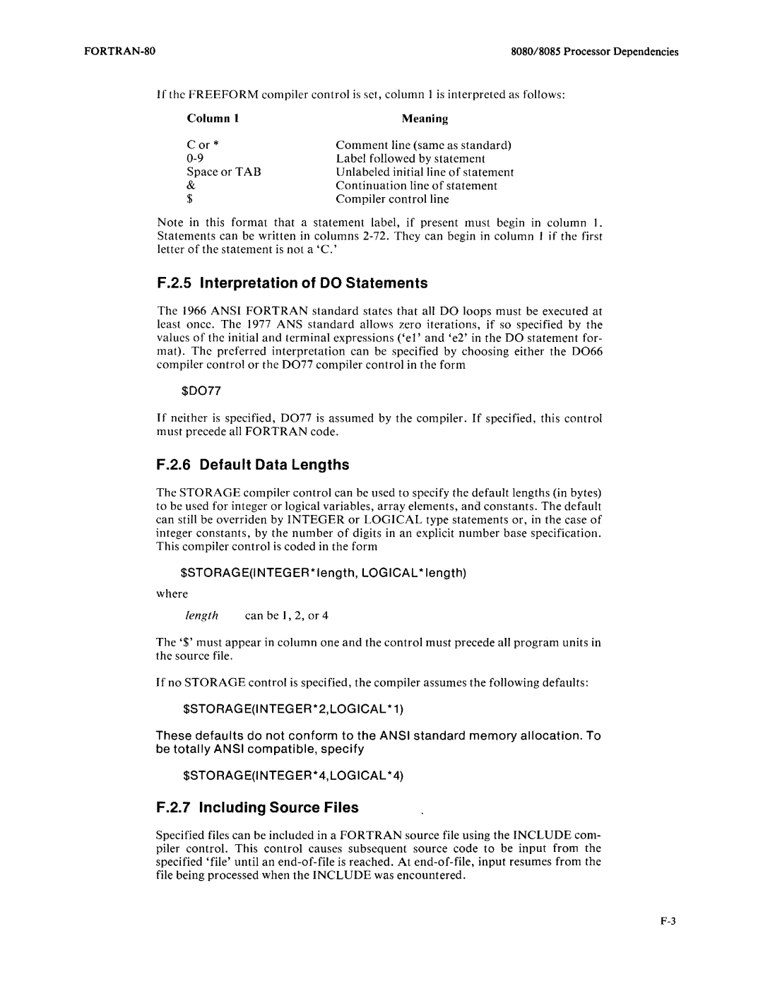 Intel fortran-80 manual Interpretation of do Statements, Default Data Lengths, Including Source Files, $0077 