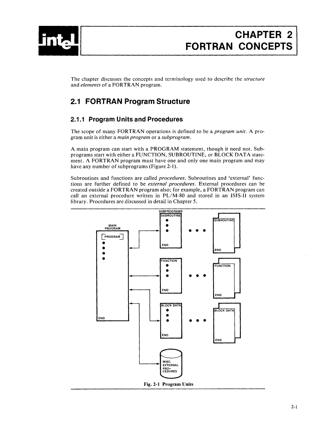 Intel fortran-80 manual Chapter Fortran Concepts, Fortran Program Structure, Program Units and Procedures 