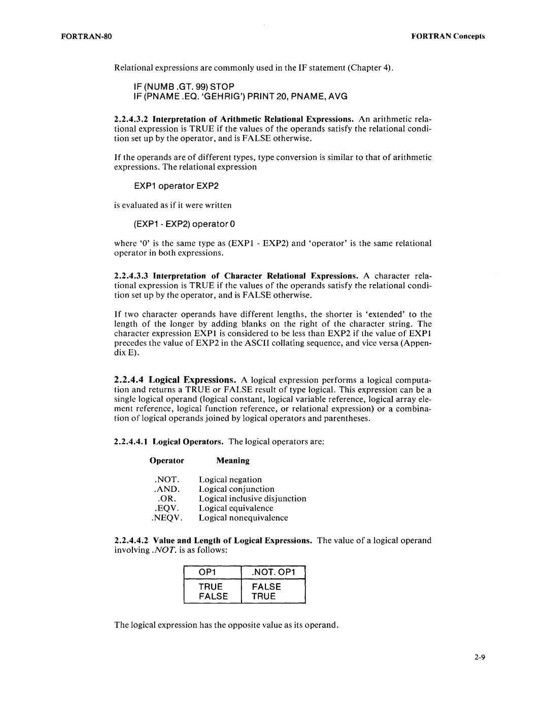 Intel fortran-80 manual If Numb .GT Stop If Pname .EO. Gehrigprint 20, PNAME, AVG, EXP1 operator EXP2, EXP1 EXP2 operator 