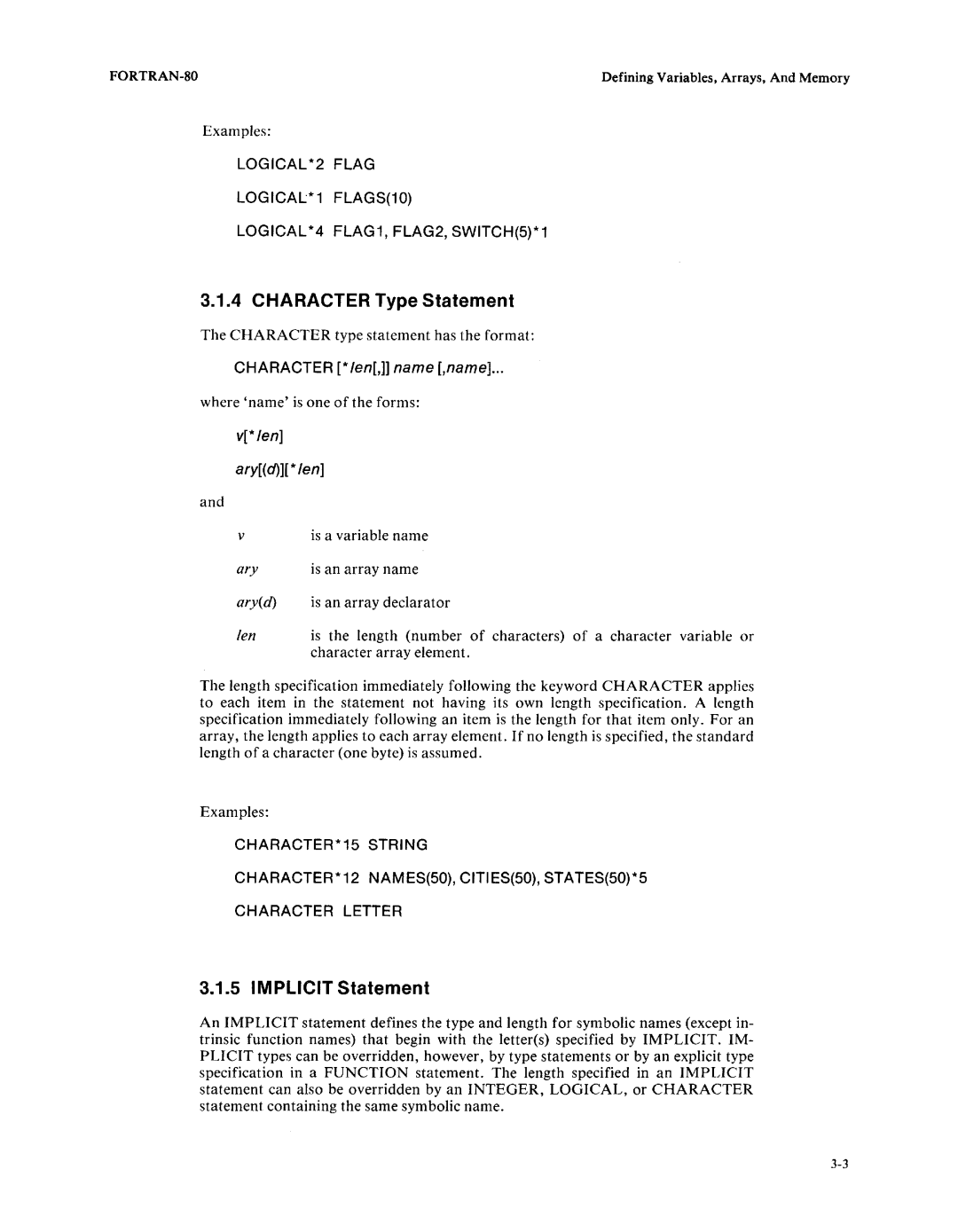 Intel fortran-80 manual Character * len, name ,name, Len Aryd* len 