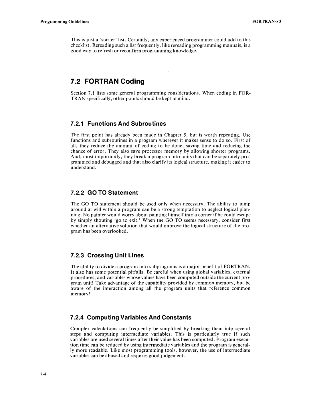 Intel fortran-80 manual Fortran Coding, Functions And Subroutines, GO to Statement, Crossing Unit Lines 