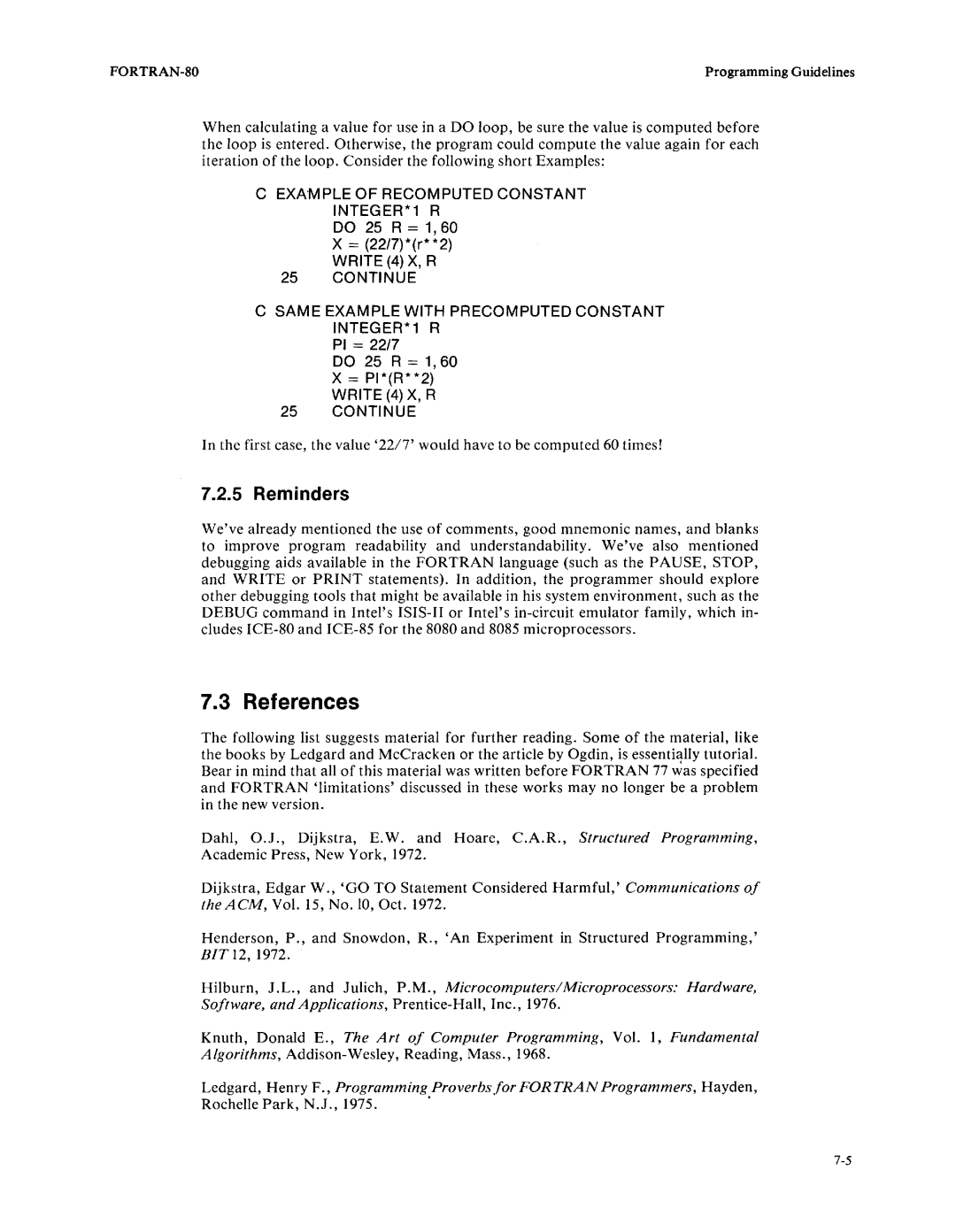 Intel fortran-80 manual References, Reminders, = 2217*r* *2, Pi = 