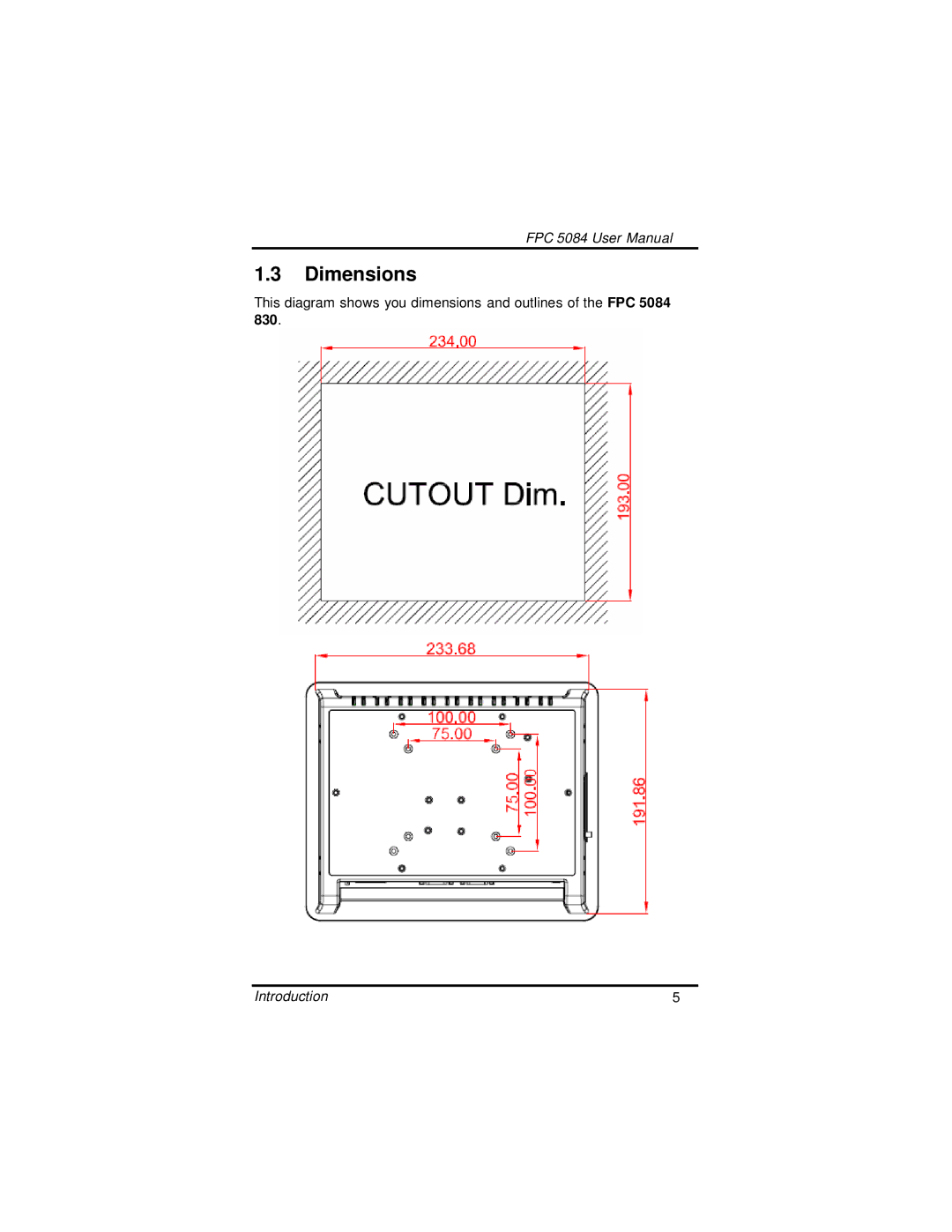 Intel N270, FPC 5084 user manual Dimensions 