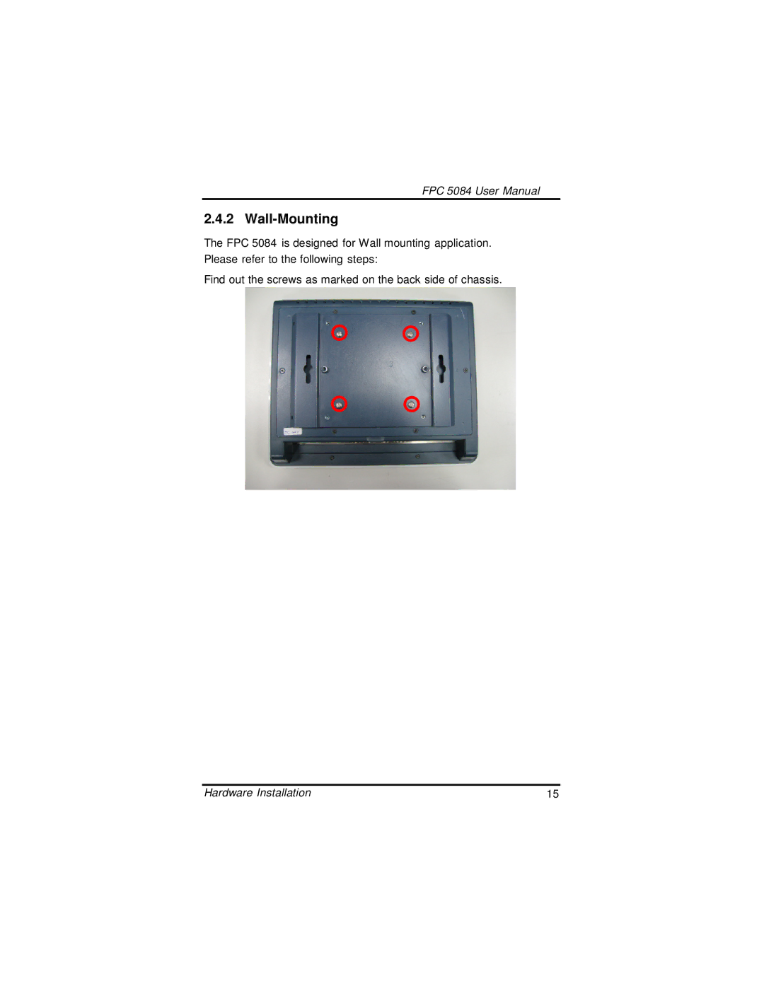 Intel N270, FPC 5084 user manual Wall-Mounting 