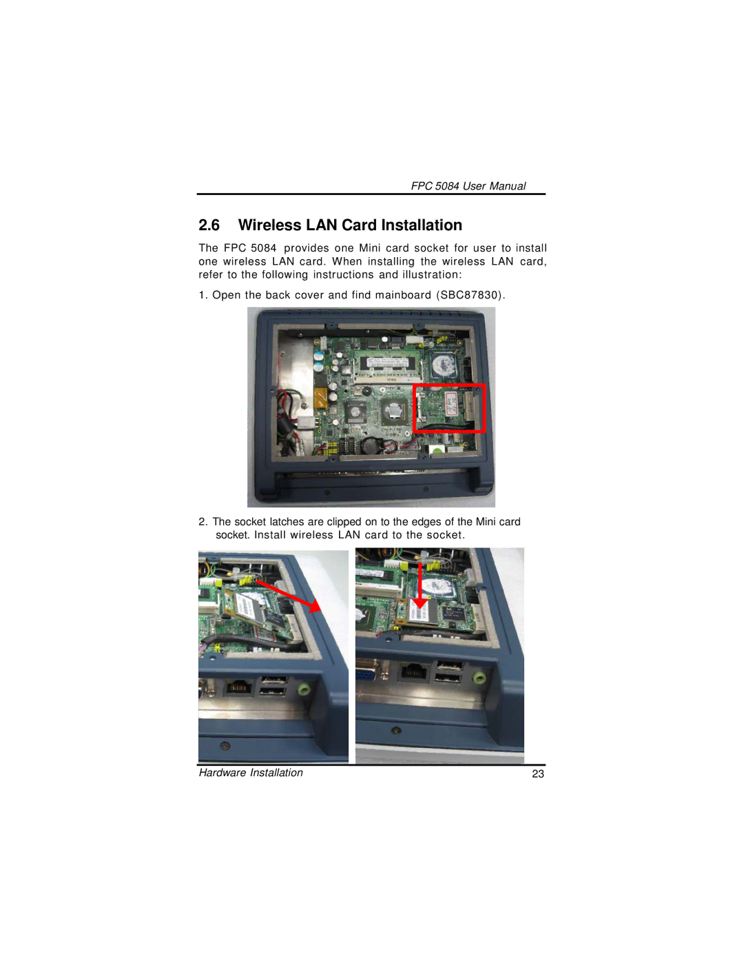 Intel N270, FPC 5084 user manual Wireless LAN Card Installation 