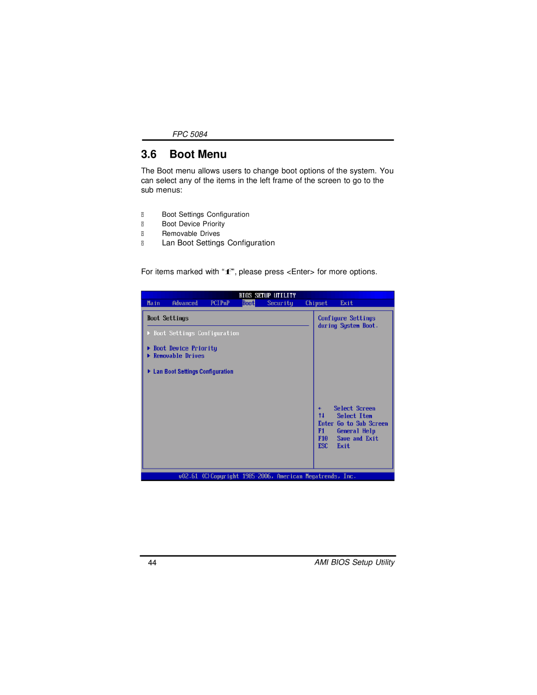 Intel FPC 5084, N270 user manual Boot Menu 