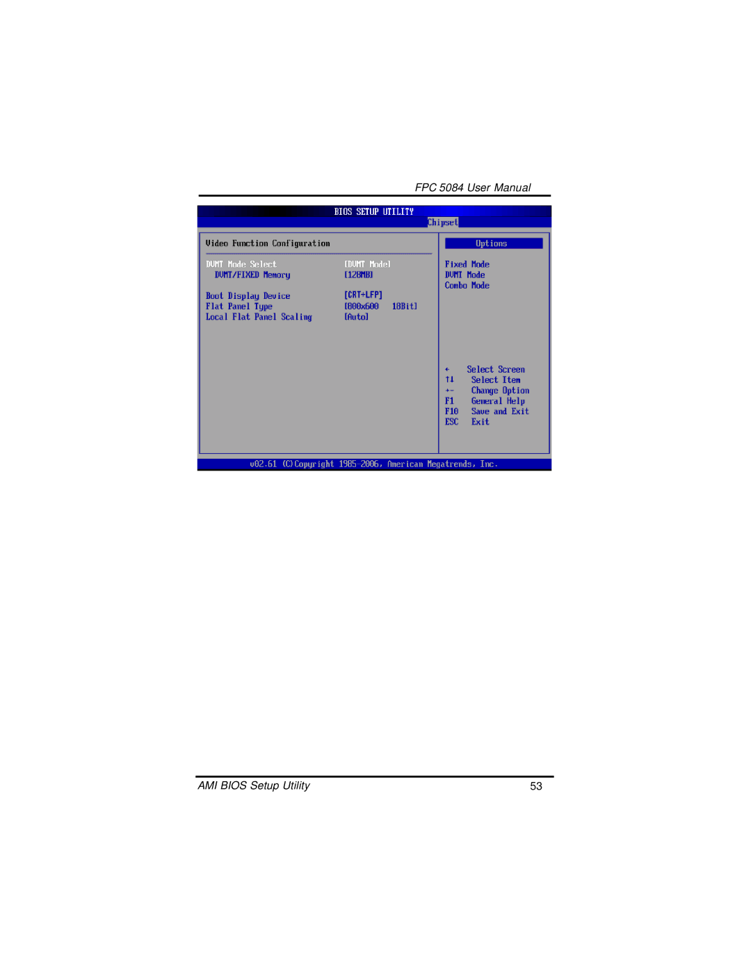 Intel N270, FPC 5084 user manual AMI Bios Setup Utility 