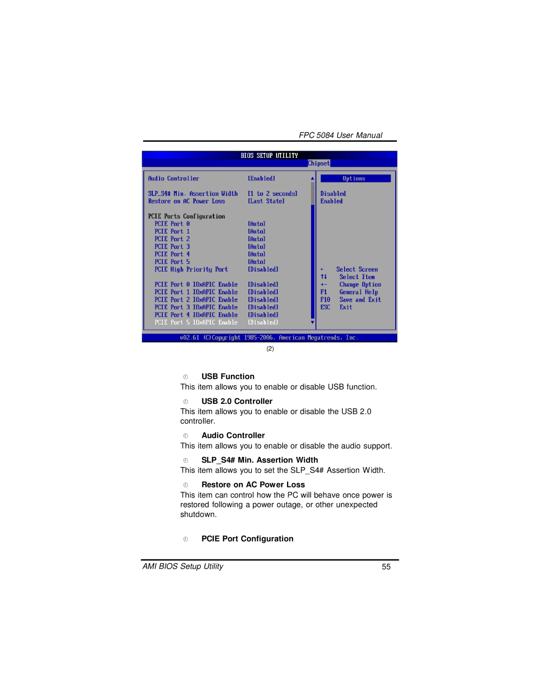 Intel N270 USB Function, USB 2.0 Controller, Audio Controller, SLPS4# Min. Assertion Width, Restore on AC Power Loss 