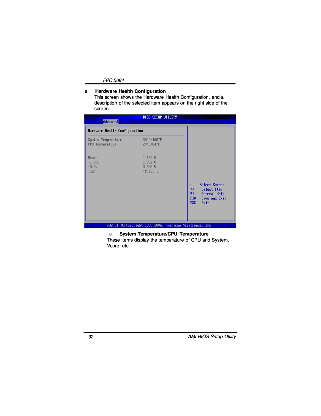 Intel FPC 5084, N270 user manual Hardware Health Configuration, System Temperature/CPU Temperature 