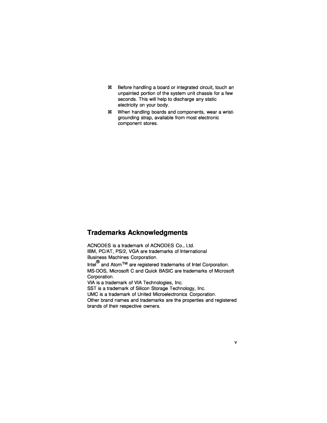 Intel N270, FPC 5084 user manual Trademarks Acknowledgments 