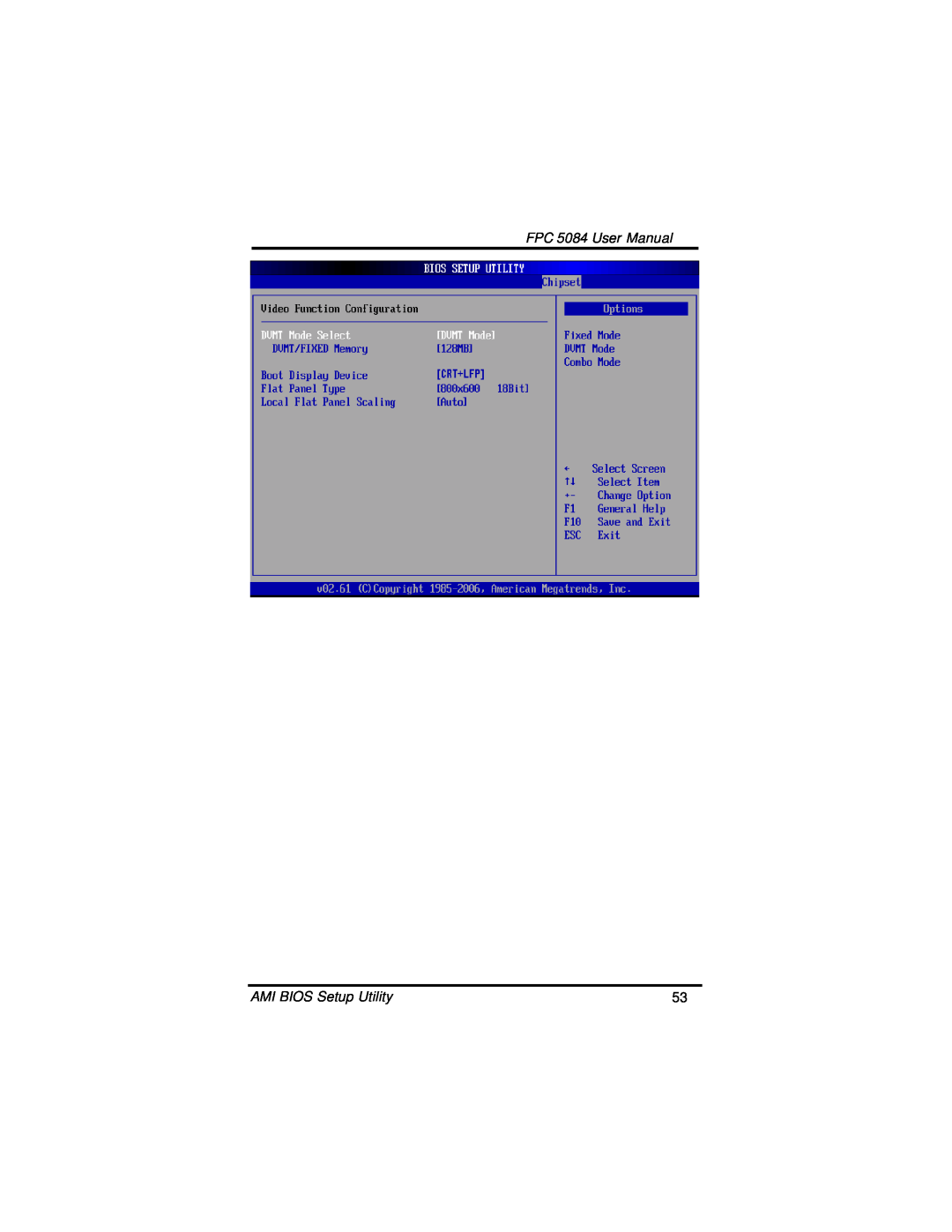 Intel N270 user manual FPC 5084 User Manual, AMI BIOS Setup Utility 