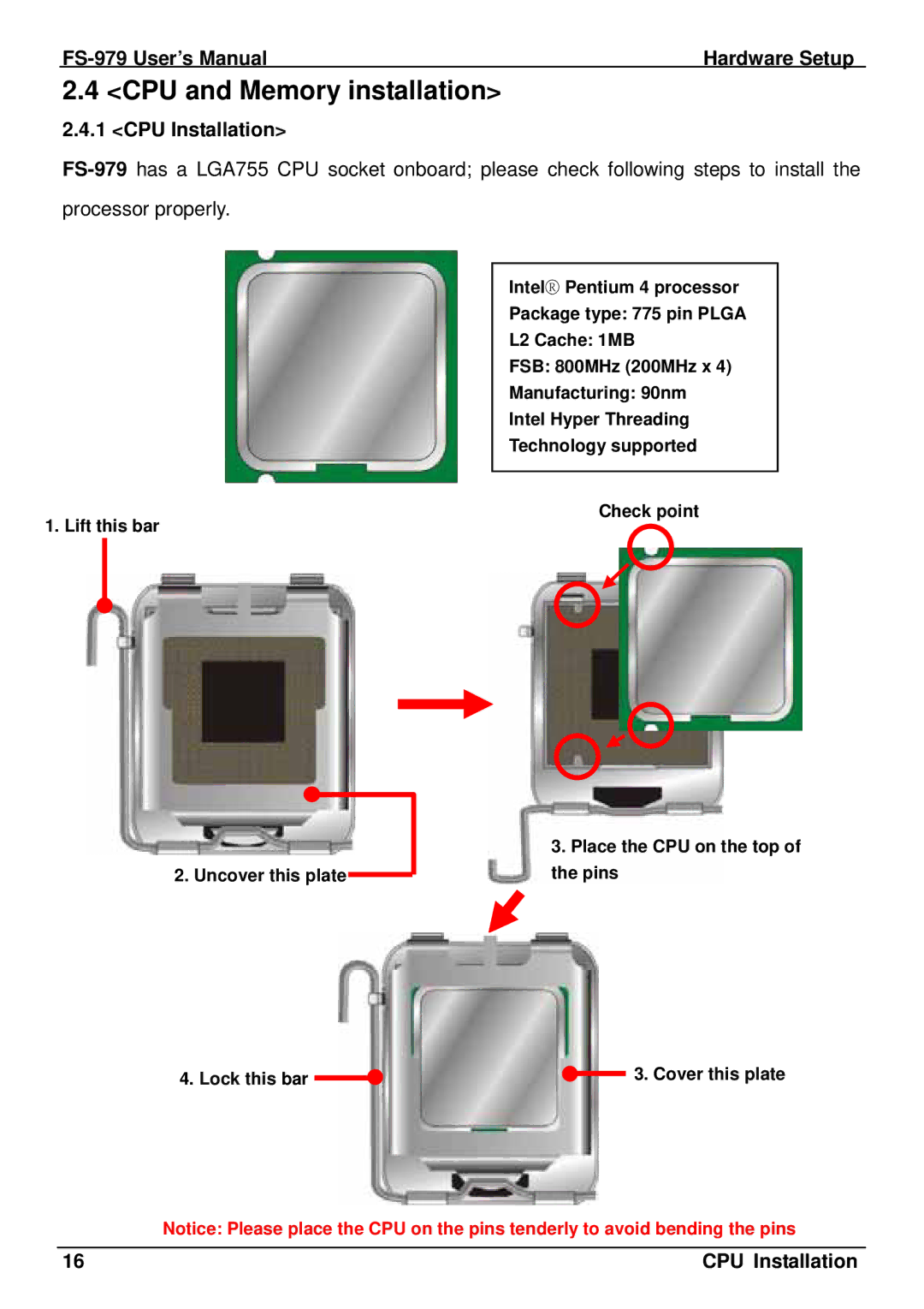 Intel FS-979 user manual CPU and Memory installation, CPU Installation 