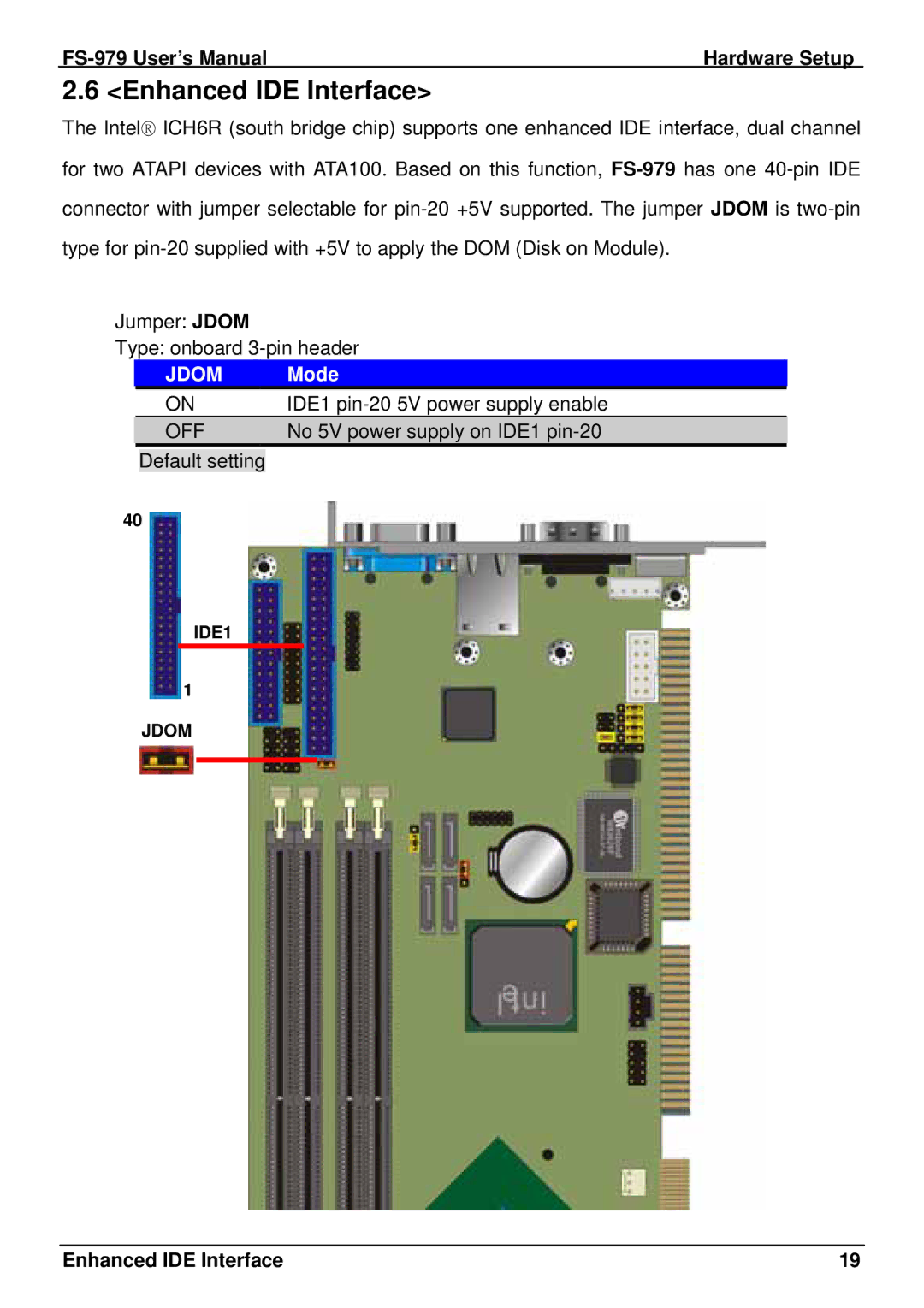 Intel FS-979 user manual Enhanced IDE Interface, Jdom Mode 