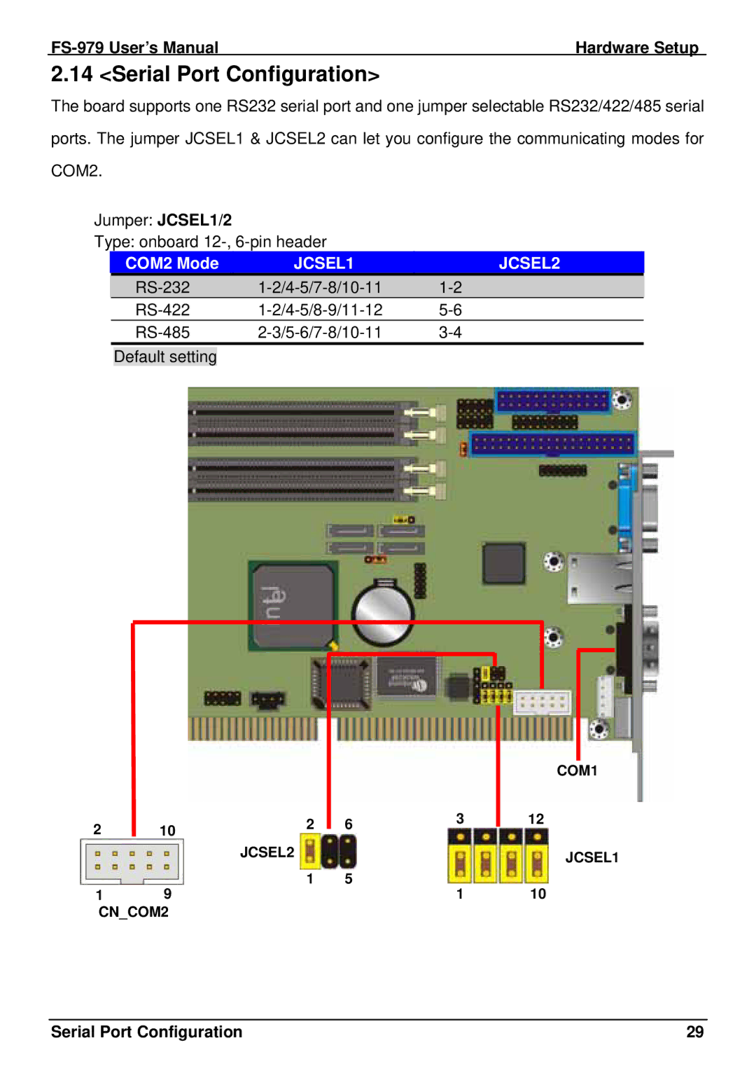 Intel FS-979 user manual Serial Port Configuration, COM2 Mode 