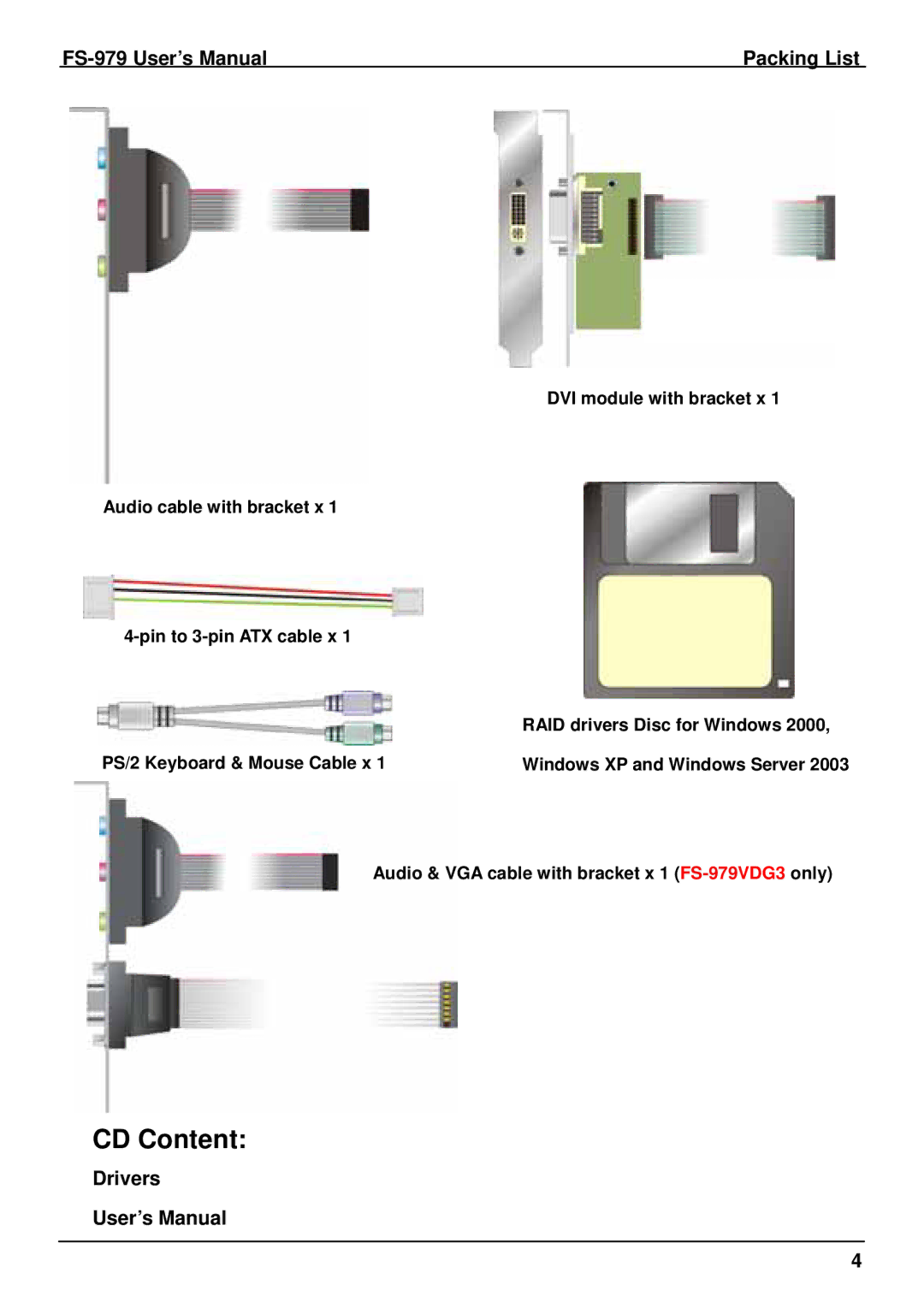 Intel FS-979 user manual CD Content, Drivers User’s Manual 