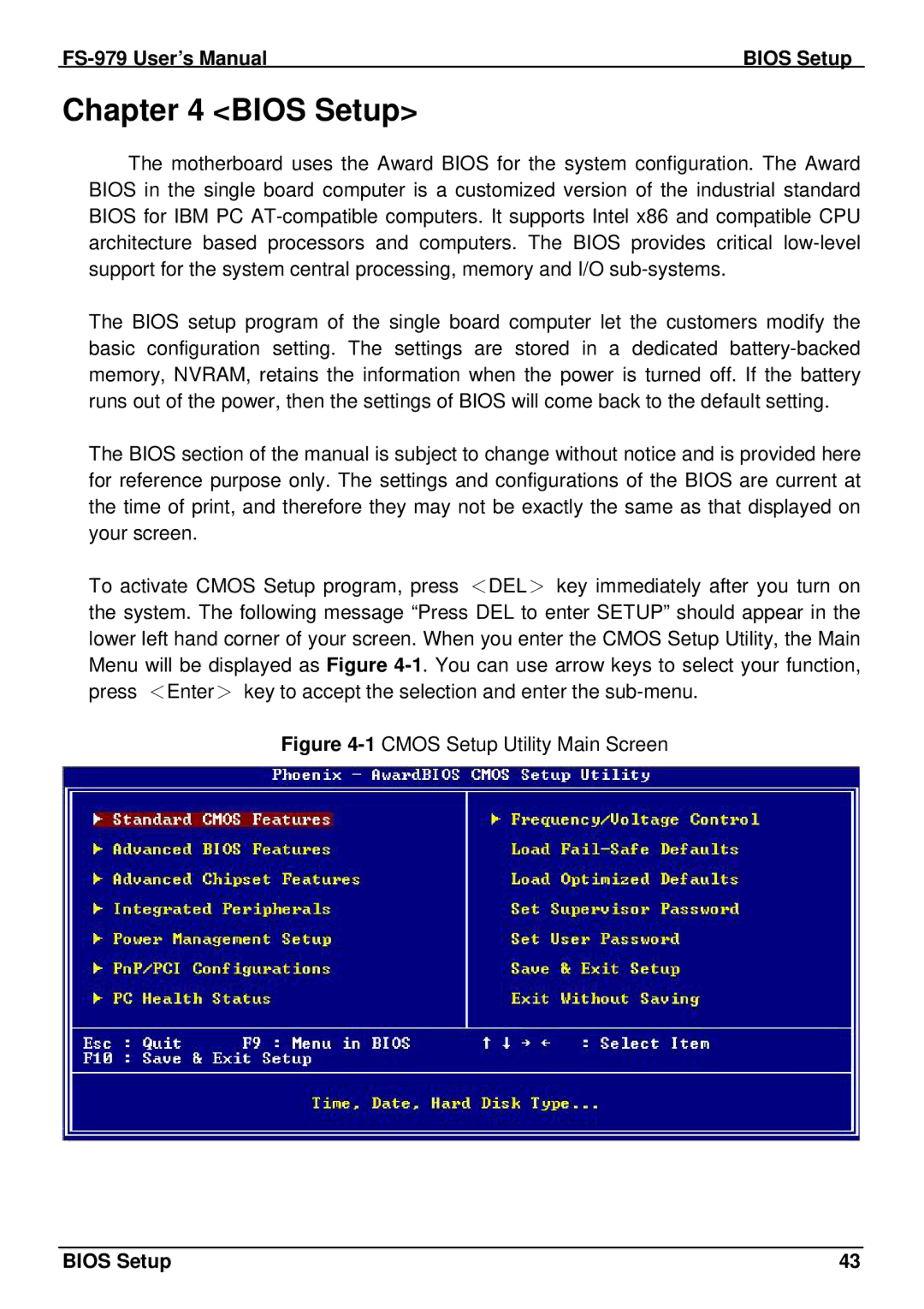 Intel user manual FS-979 User’s Manual Bios Setup 