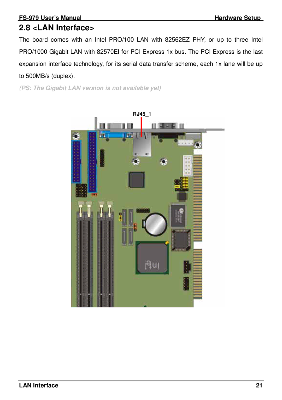 Intel FS-979 user manual LAN Interface 