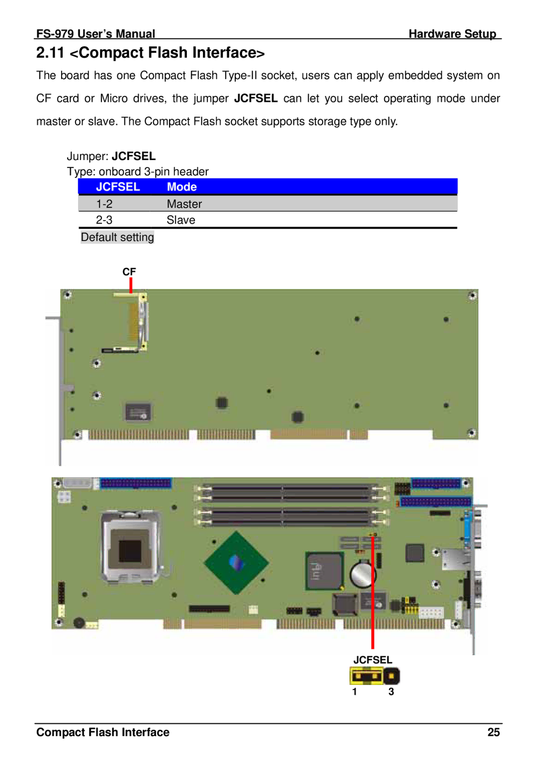 Intel FS-979 user manual Compact Flash Interface, Jcfsel Mode 