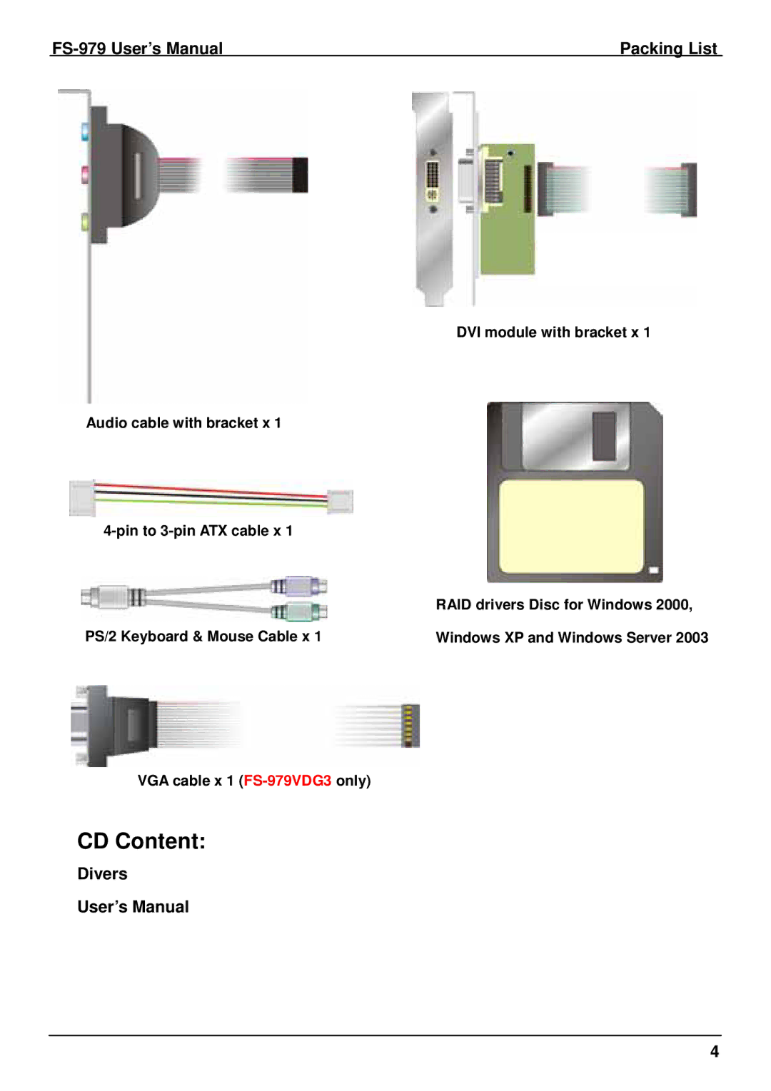 Intel FS-979 user manual CD Content, Divers User’s Manual 