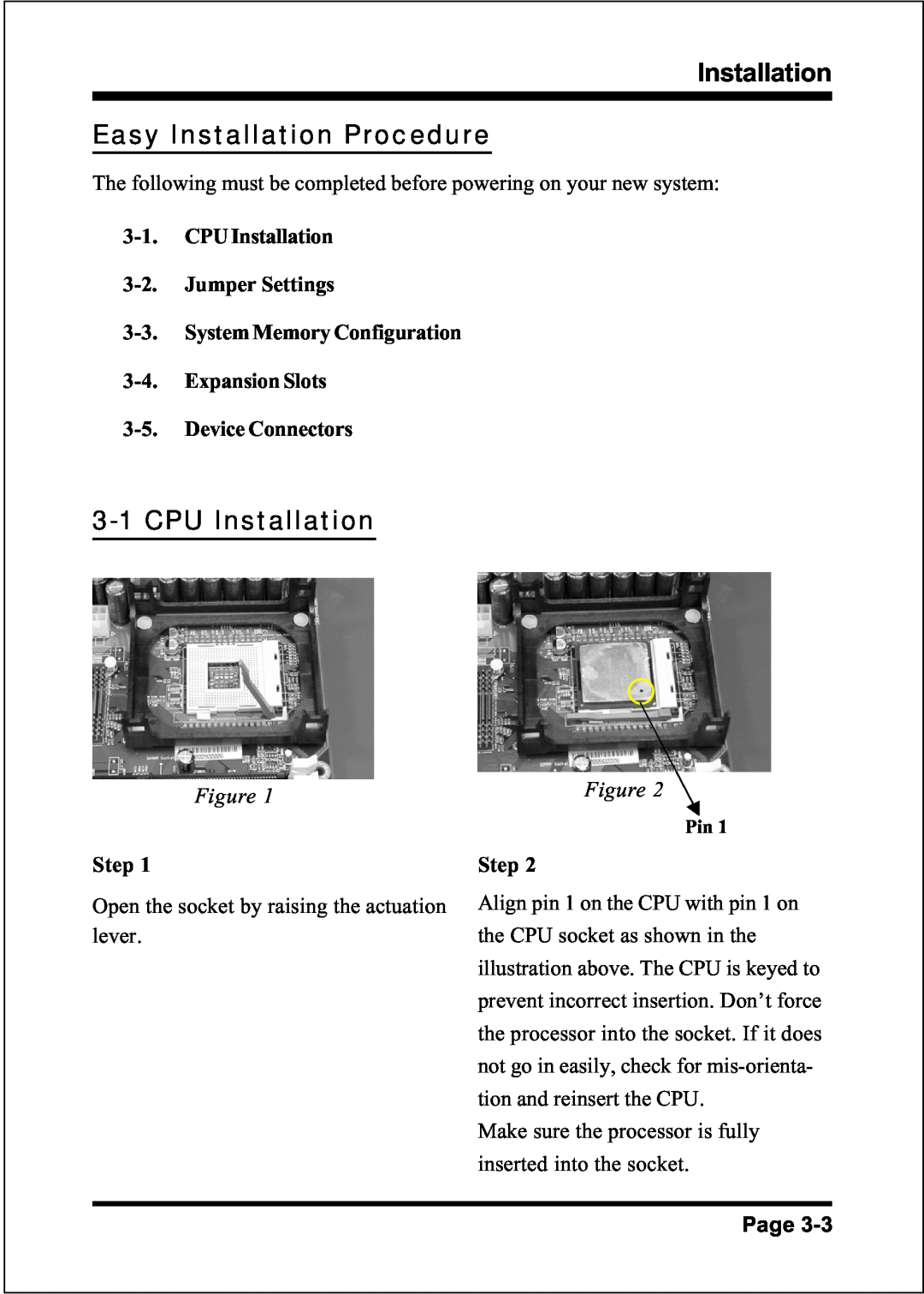 Intel FSB800 / DDR333 (PC2700), FSB800 (PC2700), FSB800 (PC3200), FSB533 Easy Installation Procedure, 3-1CPU Installation 