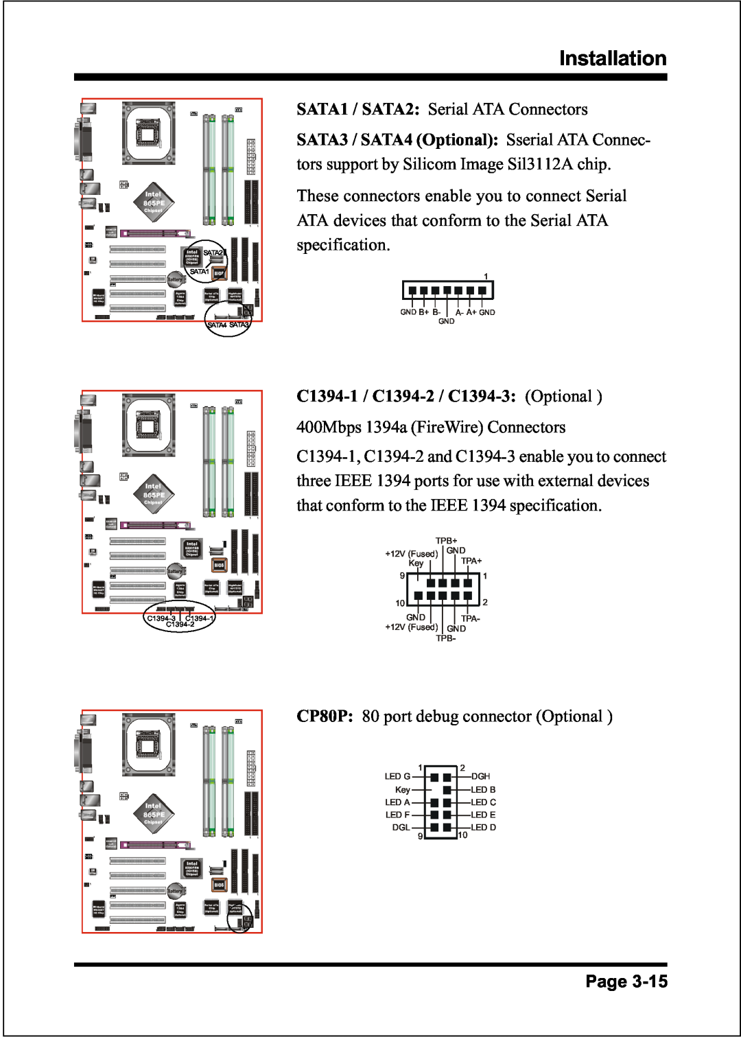 Intel FSB400 / DDR266 (PC2100), FSB800 (PC2700), FSB800 (PC3200), FSB533 Installation, SATA1 / SATA2: Serial ATA Connectors 