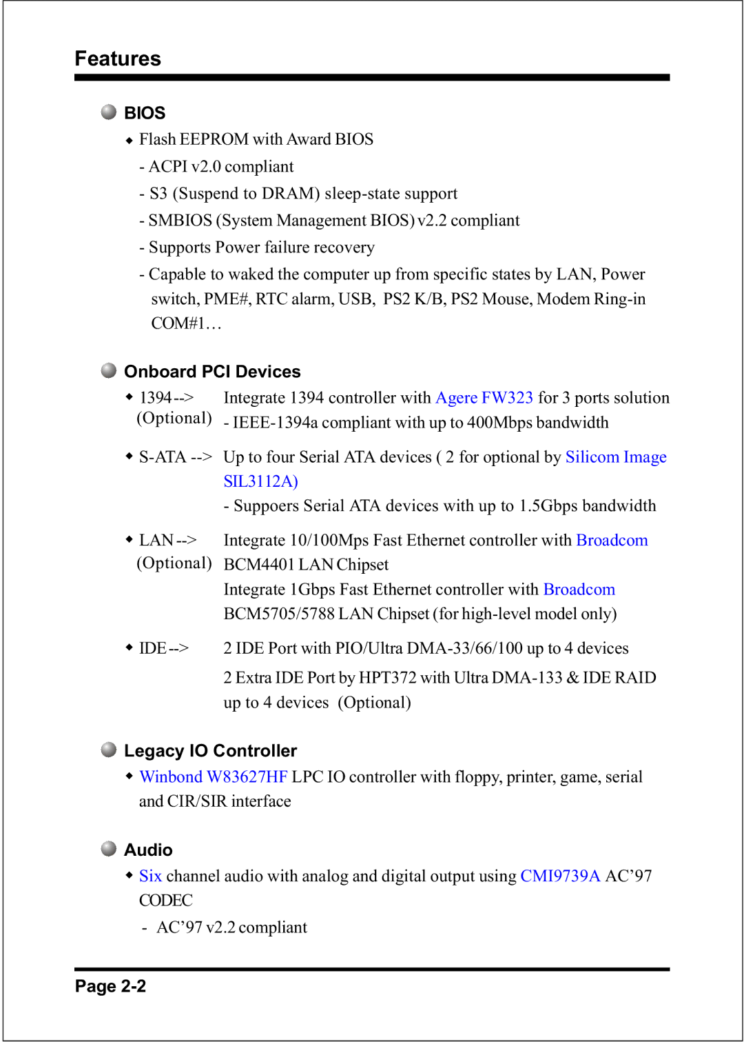 Intel FSB400 (PC2100), FSB800 (PC2700), FSB800 / DDR333 (PC2700), FSB800 (PC3200), FSB400 / DDR266 (PC2100) Bios, Codec 