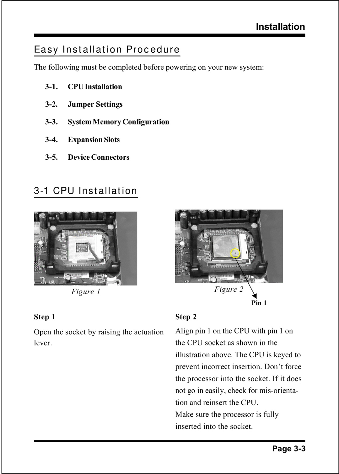 Intel FSB800 / DDR333 (PC2700), FSB800 (PC2700), FSB800 (PC3200), FSB533 Easy Installation Procedure, CPU Installation 