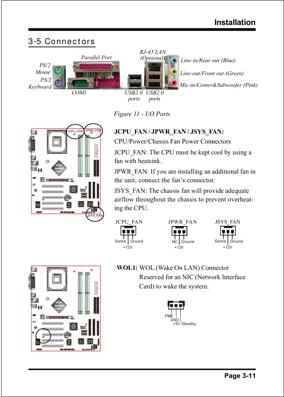 Intel DDR266 (PC2100), FSB800 (PC2700), FSB800 / DDR333 (PC2700), FSB800 (PC3200) Connectors, Jcpufan / Jpwrfan / Jsysfan 