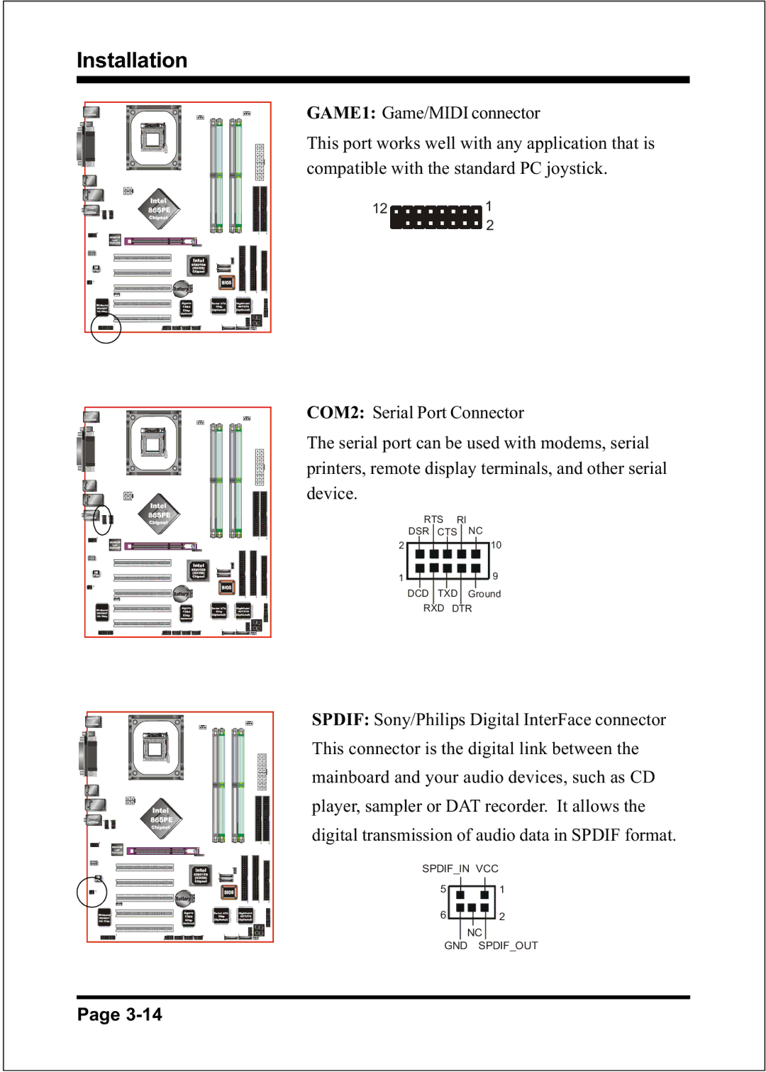 Intel FSB800 (PC3200), FSB800 (PC2700), FSB800 / DDR333 (PC2700), FSB400 / DDR266 (PC2100), FSB533 Spdifin VCC GND Spdifout 