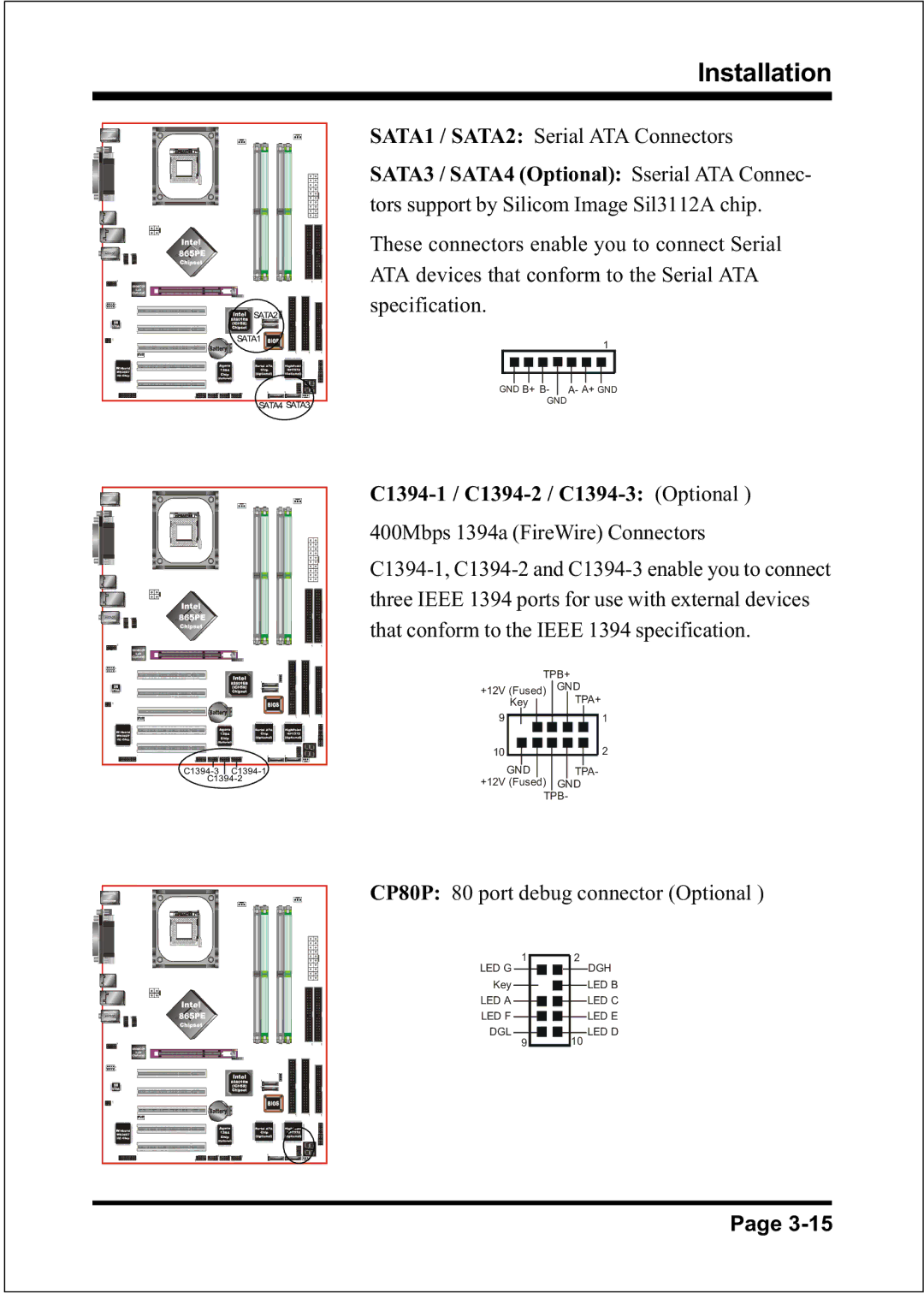 Intel FSB400 / DDR266 (PC2100), FSB800 (PC2700), FSB800 / DDR333 (PC2700), FSB533 SATA1 / SATA2 Serial ATA Connectors 