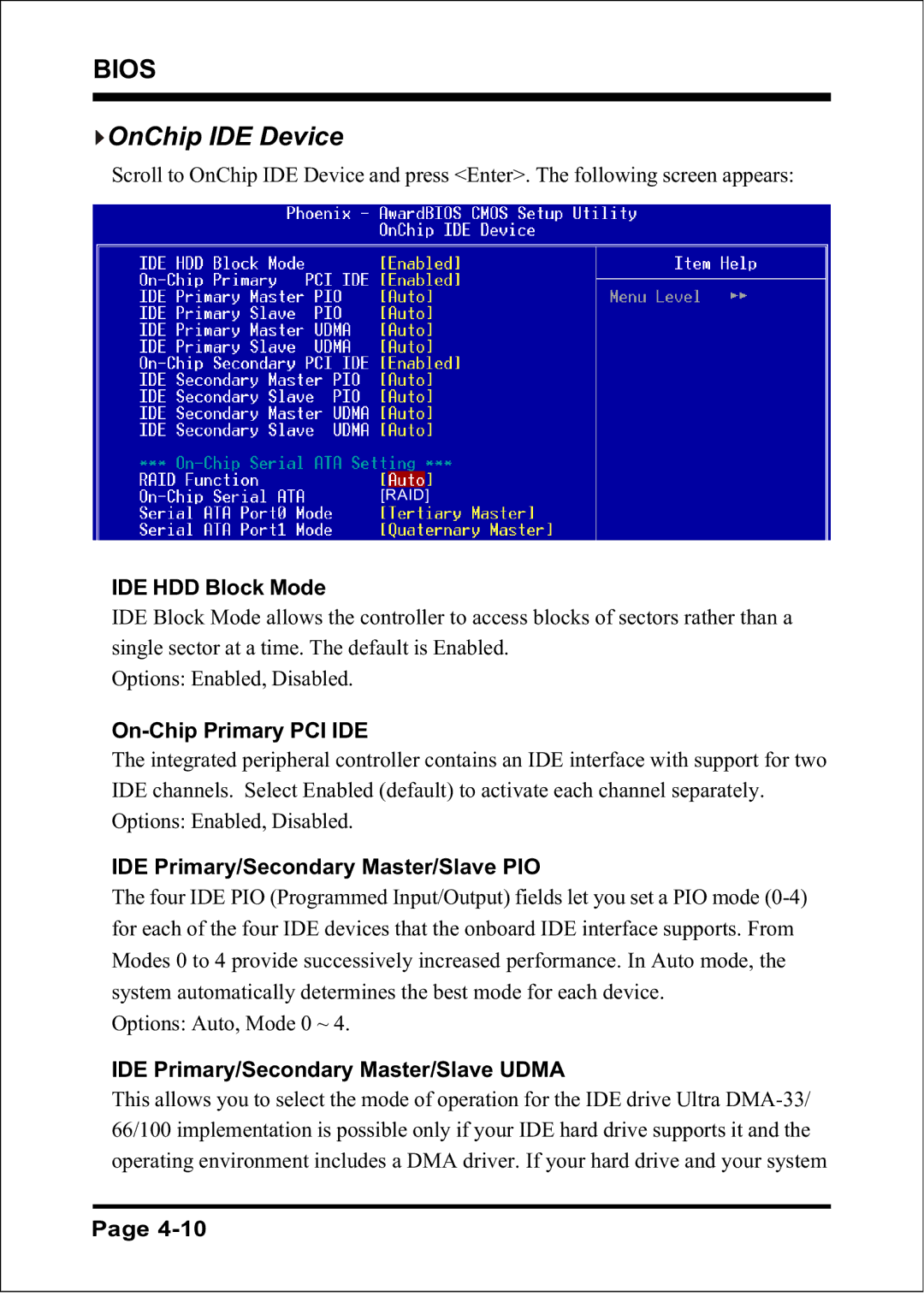 Intel FSB800 (PC2700), FSB800 / DDR333 (PC2700), FSB800 (PC3200), FSB400 / DDR266 (PC2100), FSB533 OnChip IDE Device 