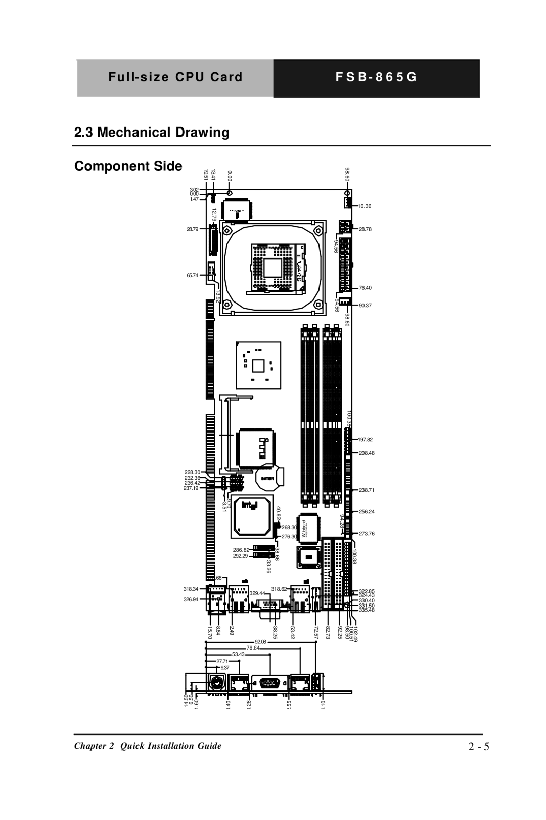 Intel FSB- 865G, Full-size CPU Card manual Mechanical Drawing, Component Side 