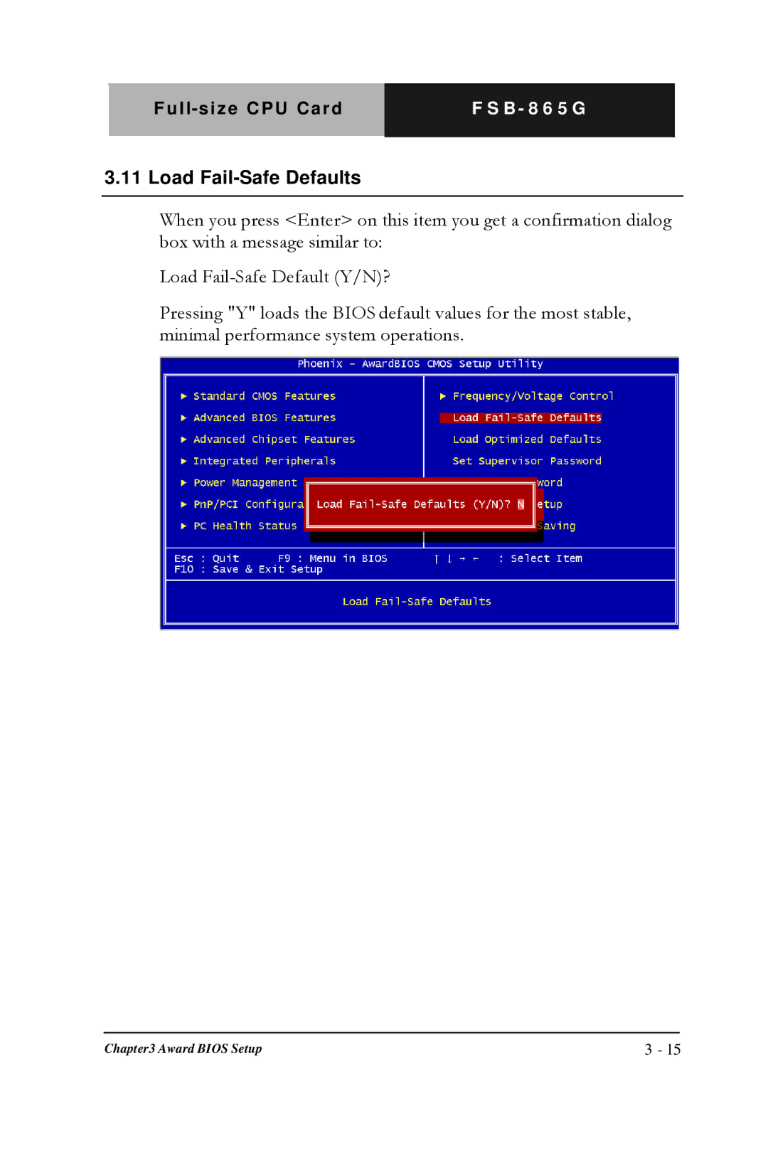 Intel Full-size CPU Card, FSB- 865G manual Load Fail-Safe Defaults 