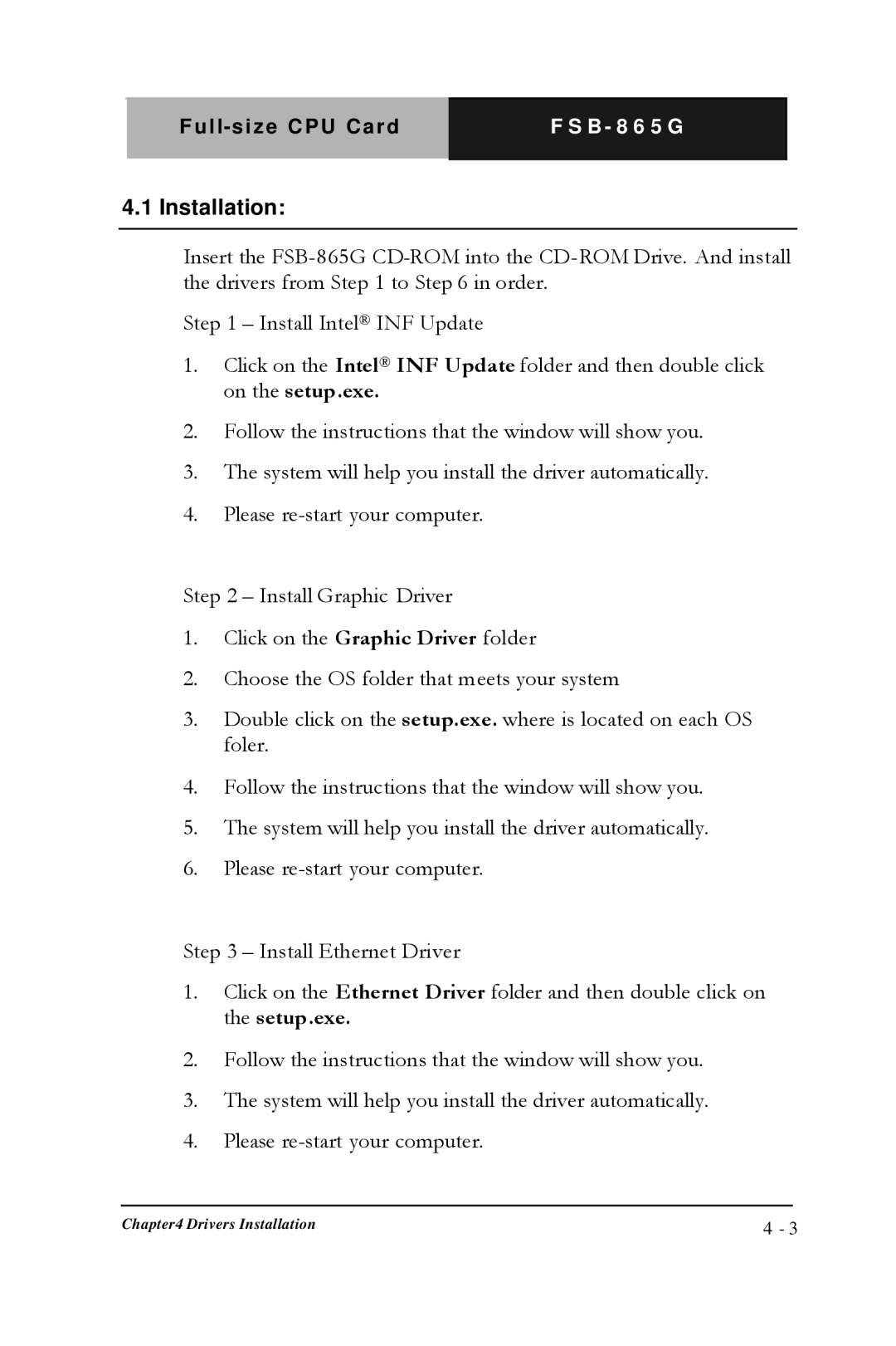 Intel FSB- 865G, Full-size CPU Card manual Installation 