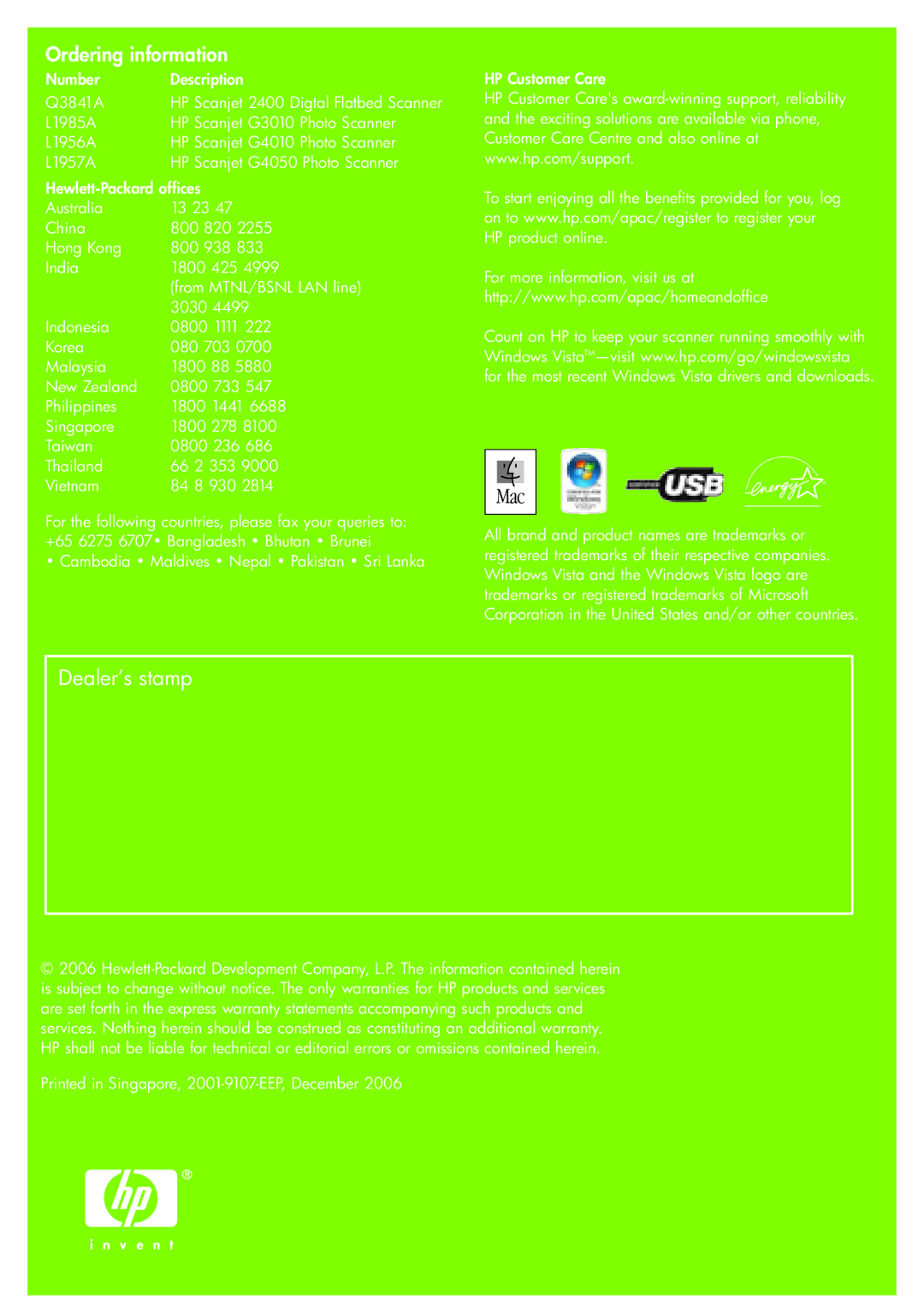 Intel G3010, G4010, 2400, G4050 manual Dealer’s stamp 