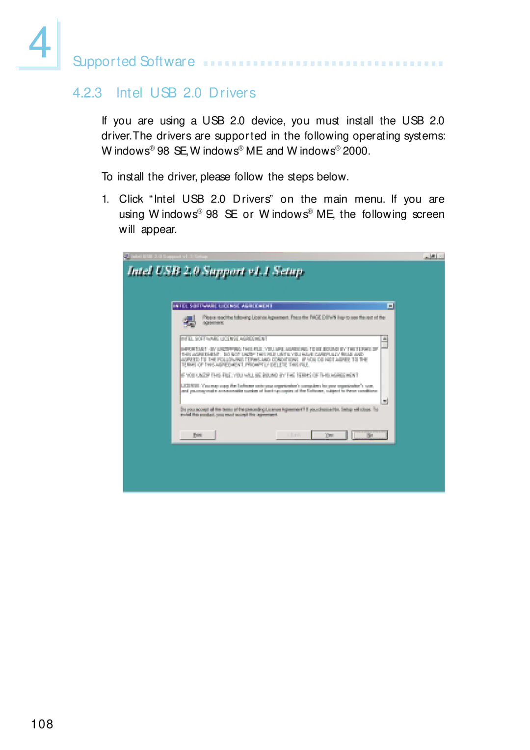 Intel G4H875-B, G4H875-N, G4H875-C user manual Supported Software Intel USB 2.0 Drivers 