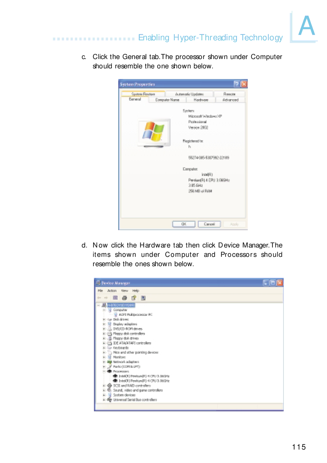 Intel G4H875-N, G4H875-B, G4H875-C user manual Enabling Hyper-Threading Technology 