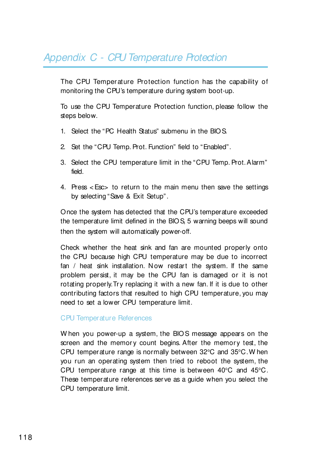 Intel G4H875-N, G4H875-B, G4H875-C user manual Appendix C CPU Temperature Protection, CPU Temperature References 