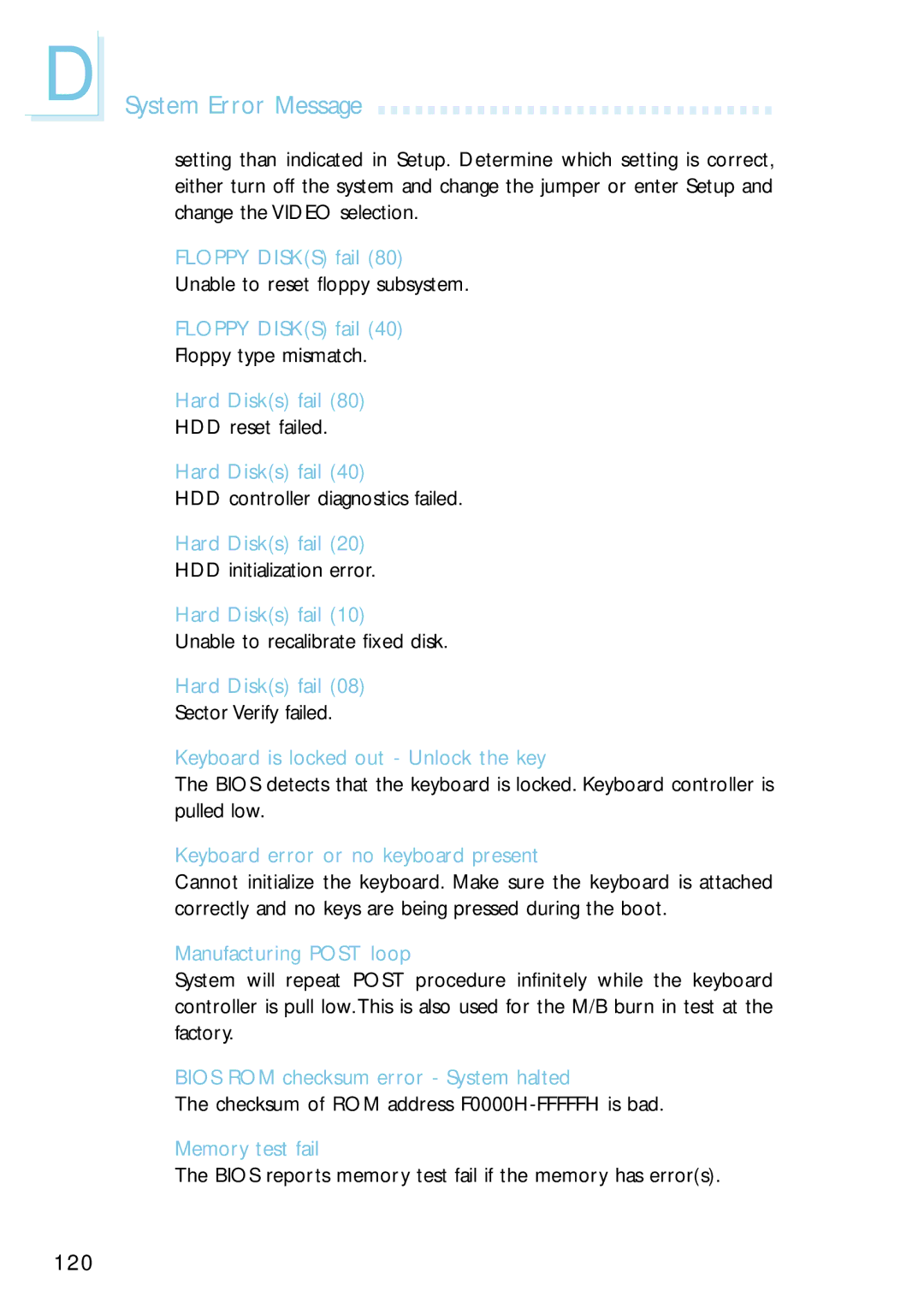 Intel G4H875-B, G4H875-N, G4H875-C user manual System Error Message 