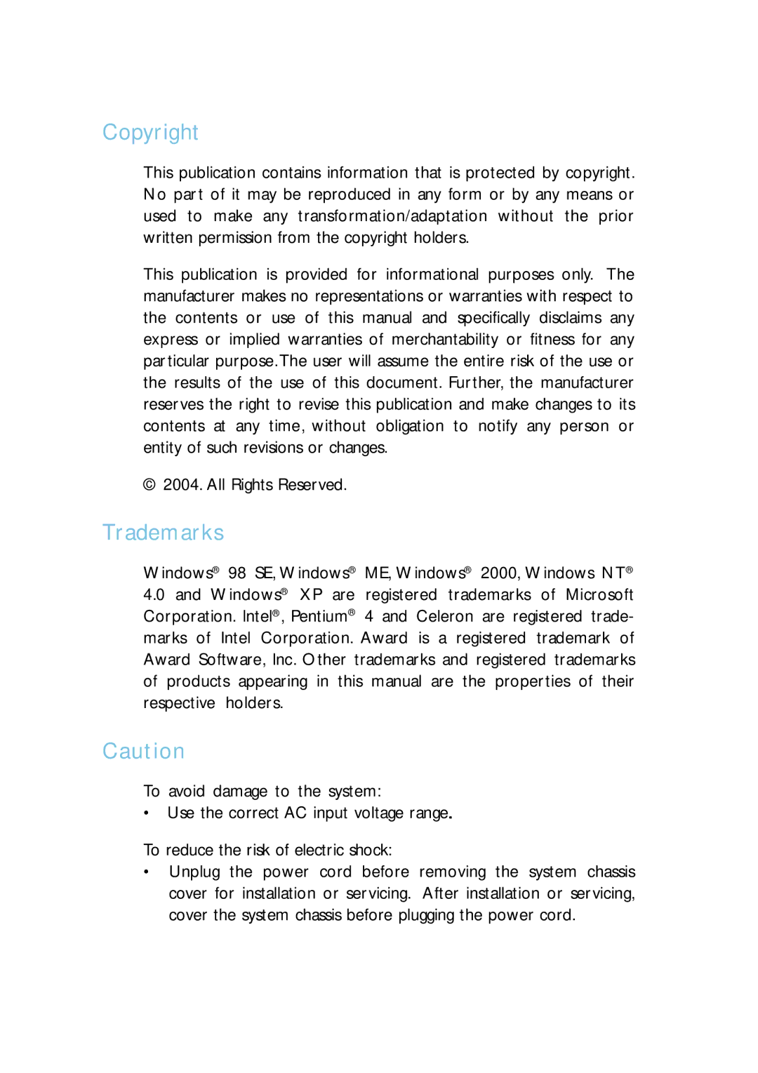 Intel G4H875-C, G4H875-B, G4H875-N user manual Copyright 